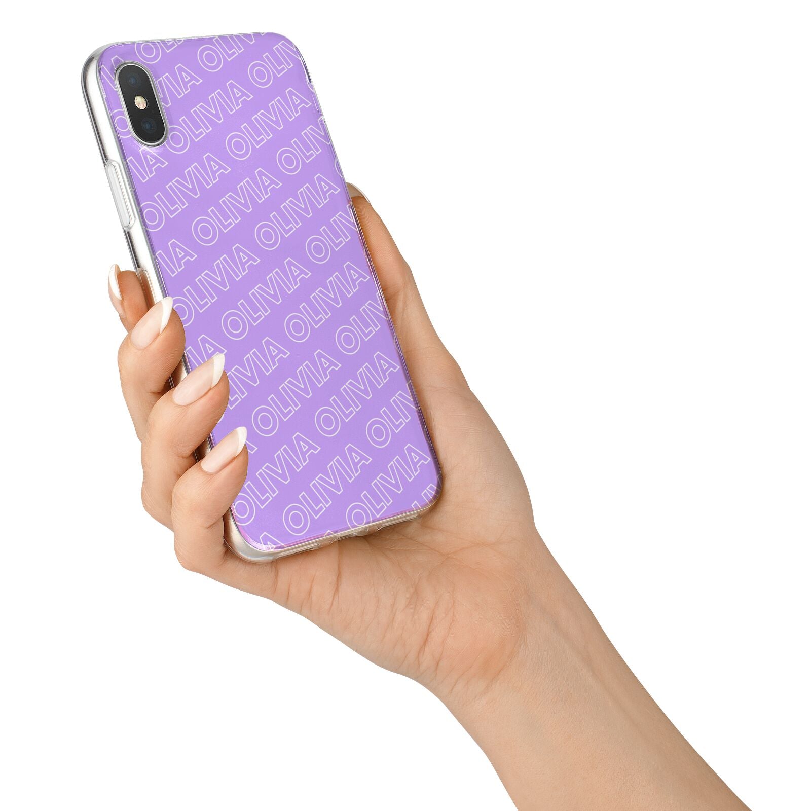 Personalised Purple Diagonal Name iPhone X Bumper Case on Silver iPhone Alternative Image 2