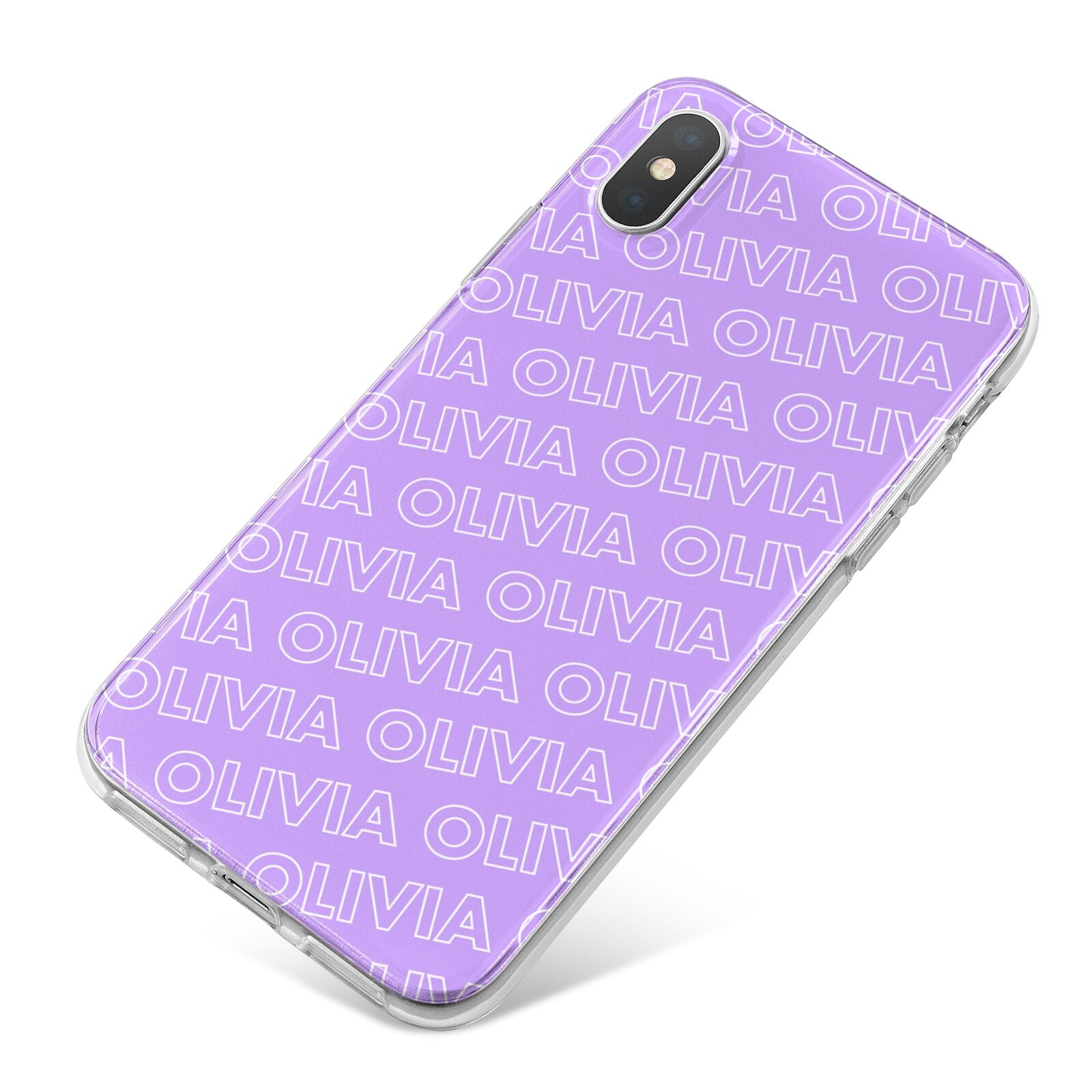 Personalised Purple Diagonal Name iPhone X Bumper Case on Silver iPhone