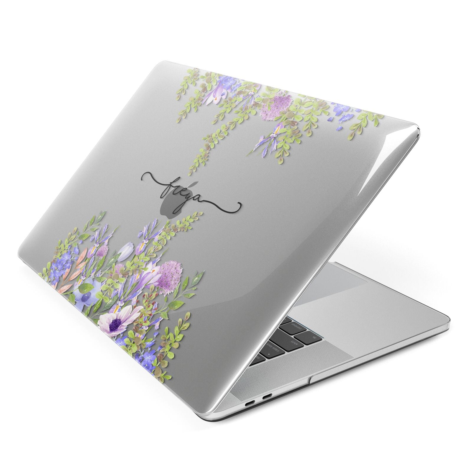 Personalised Purple Flowers Apple MacBook Case Side View