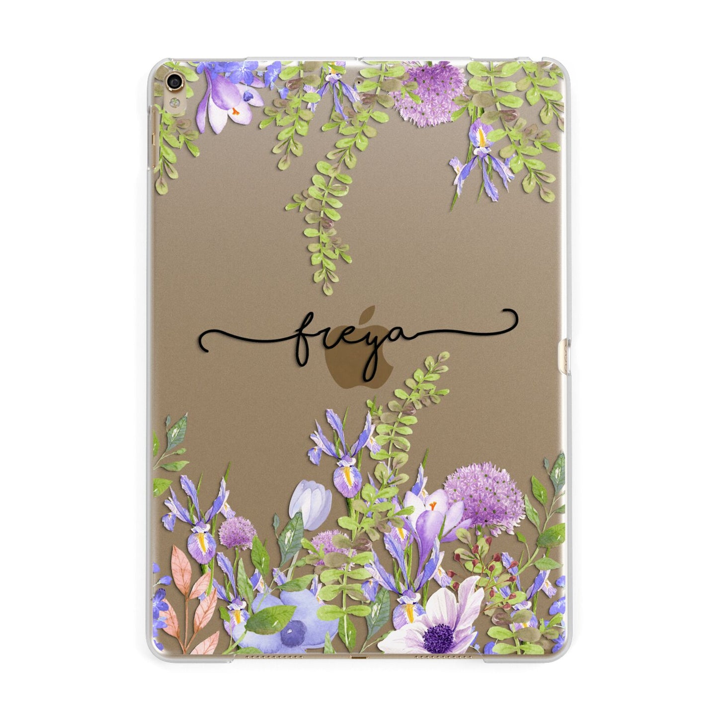 Personalised Purple Flowers Apple iPad Gold Case