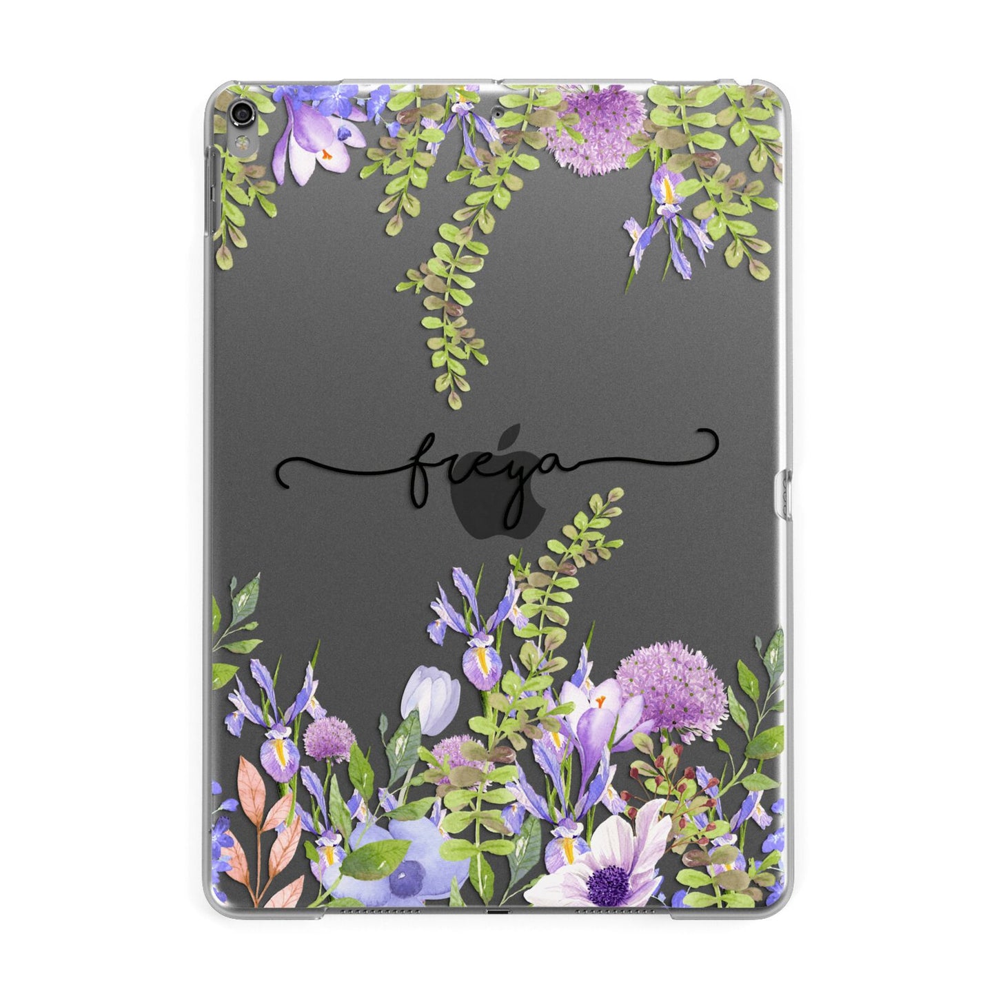 Personalised Purple Flowers Apple iPad Grey Case