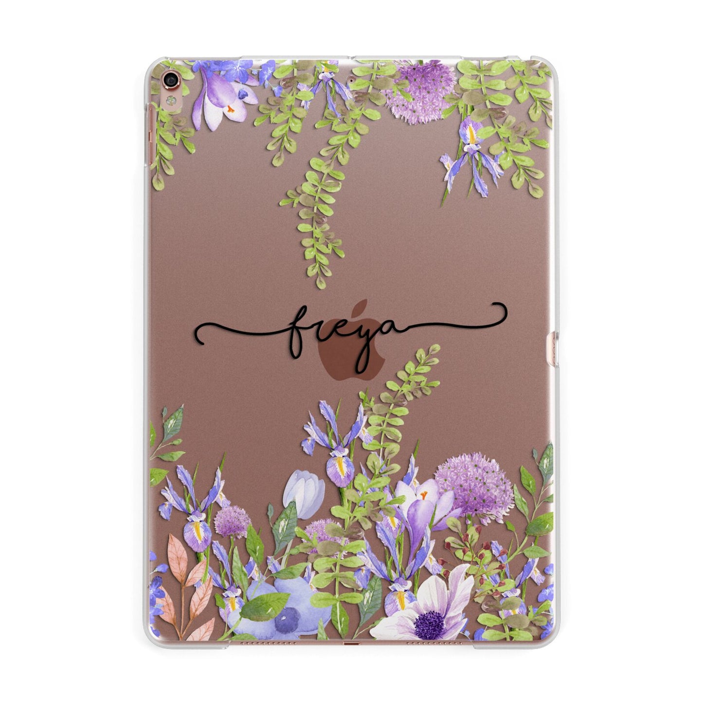 Personalised Purple Flowers Apple iPad Rose Gold Case