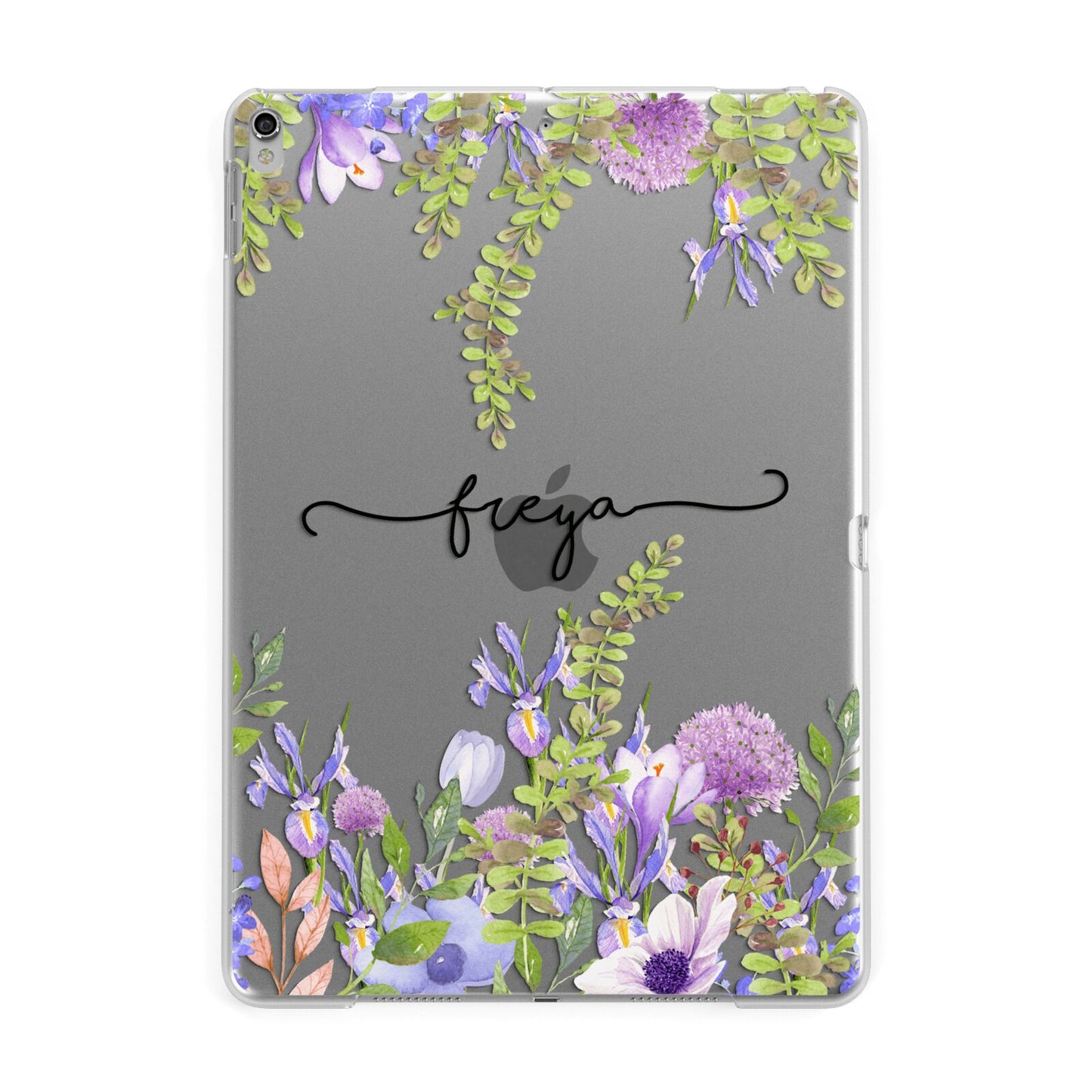 Personalised Purple Flowers Apple iPad Silver Case