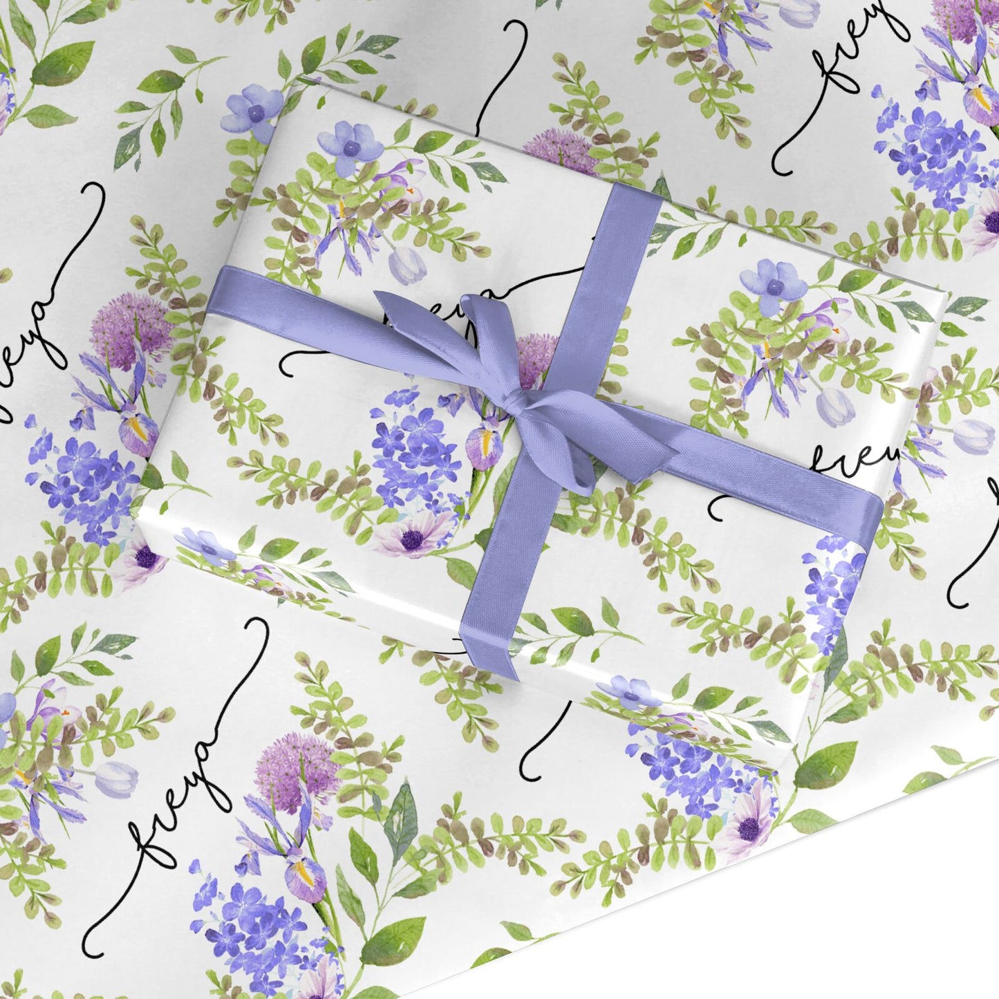 Personalised Purple Flowers Custom Wrapping Paper