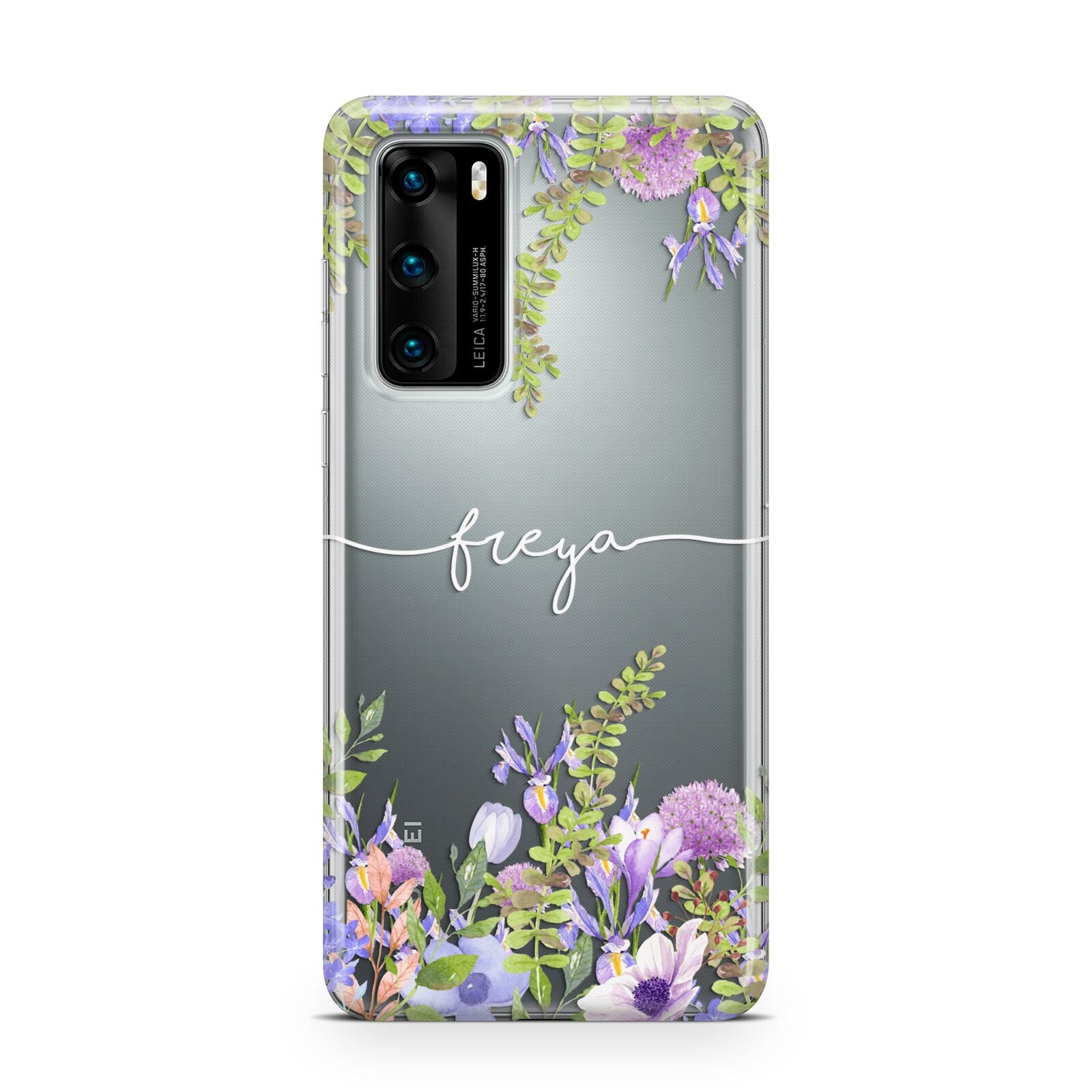 Personalised Purple Flowers Huawei P40 Phone Case