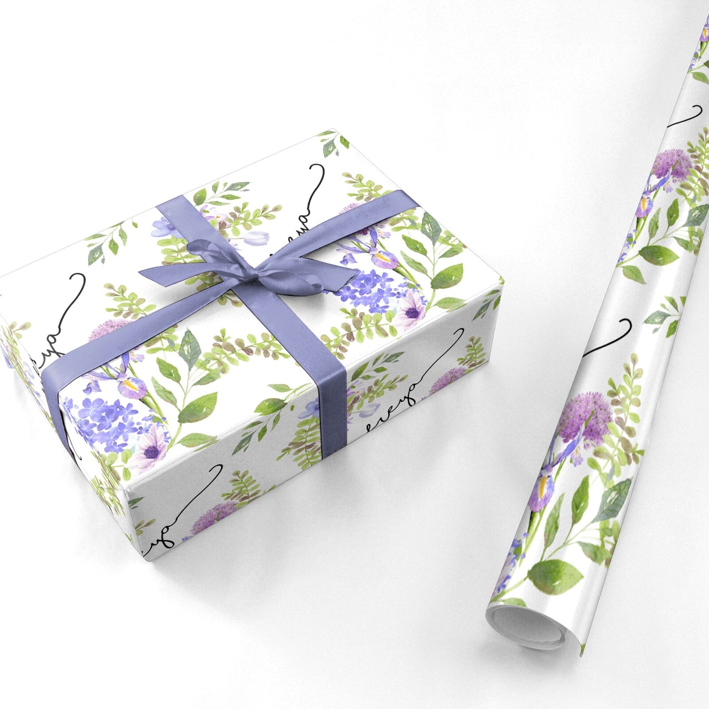 Personalised Purple Flowers Personalised Wrapping Paper