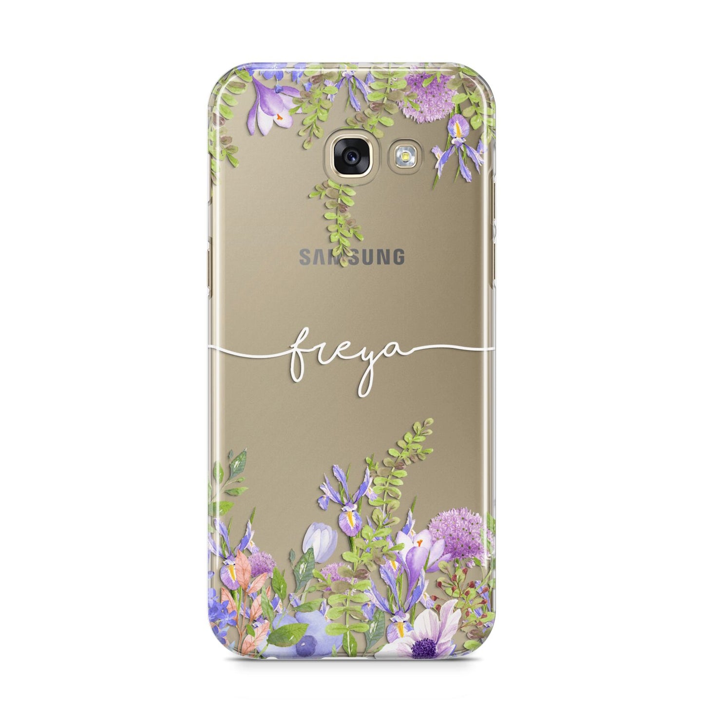 Personalised Purple Flowers Samsung Galaxy A5 2017 Case on gold phone