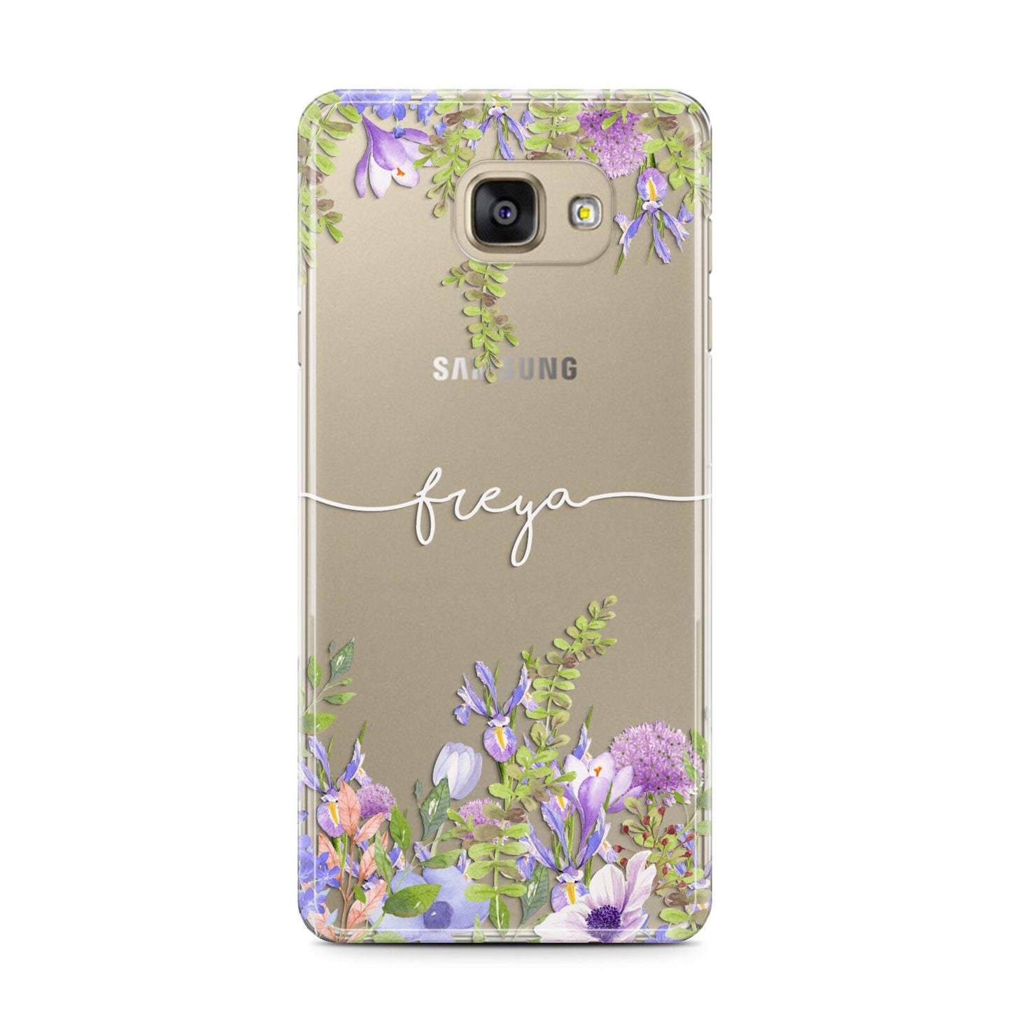 Personalised Purple Flowers Samsung Galaxy A7 2016 Case on gold phone