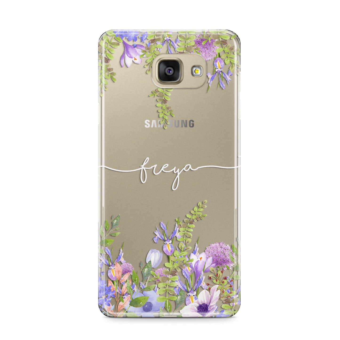 Personalised Purple Flowers Samsung Galaxy A9 2016 Case on gold phone