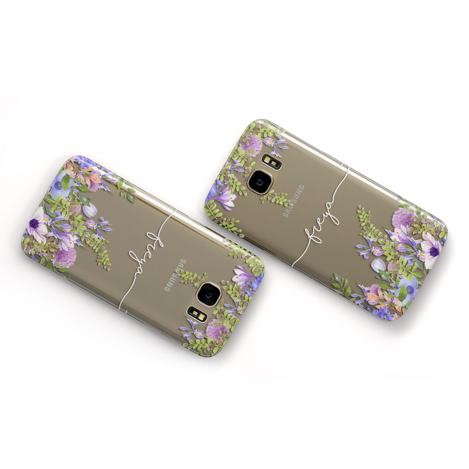 Personalised Purple Flowers Samsung Galaxy Case Flat Overview