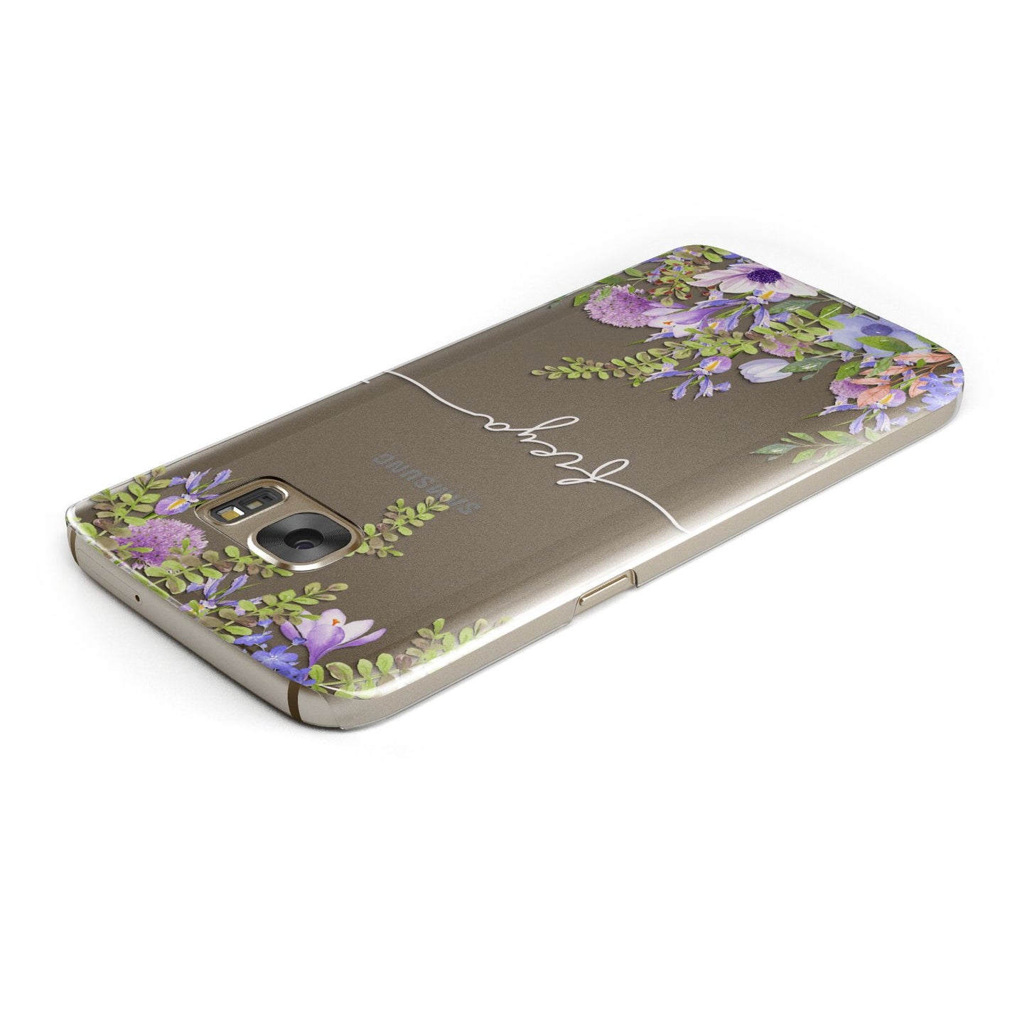 Personalised Purple Flowers Samsung Galaxy Case Top Cutout