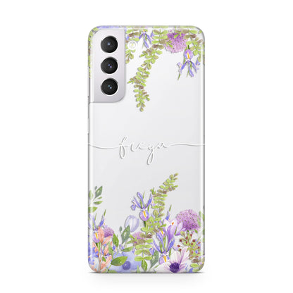 Personalised Purple Flowers Samsung S21 Case