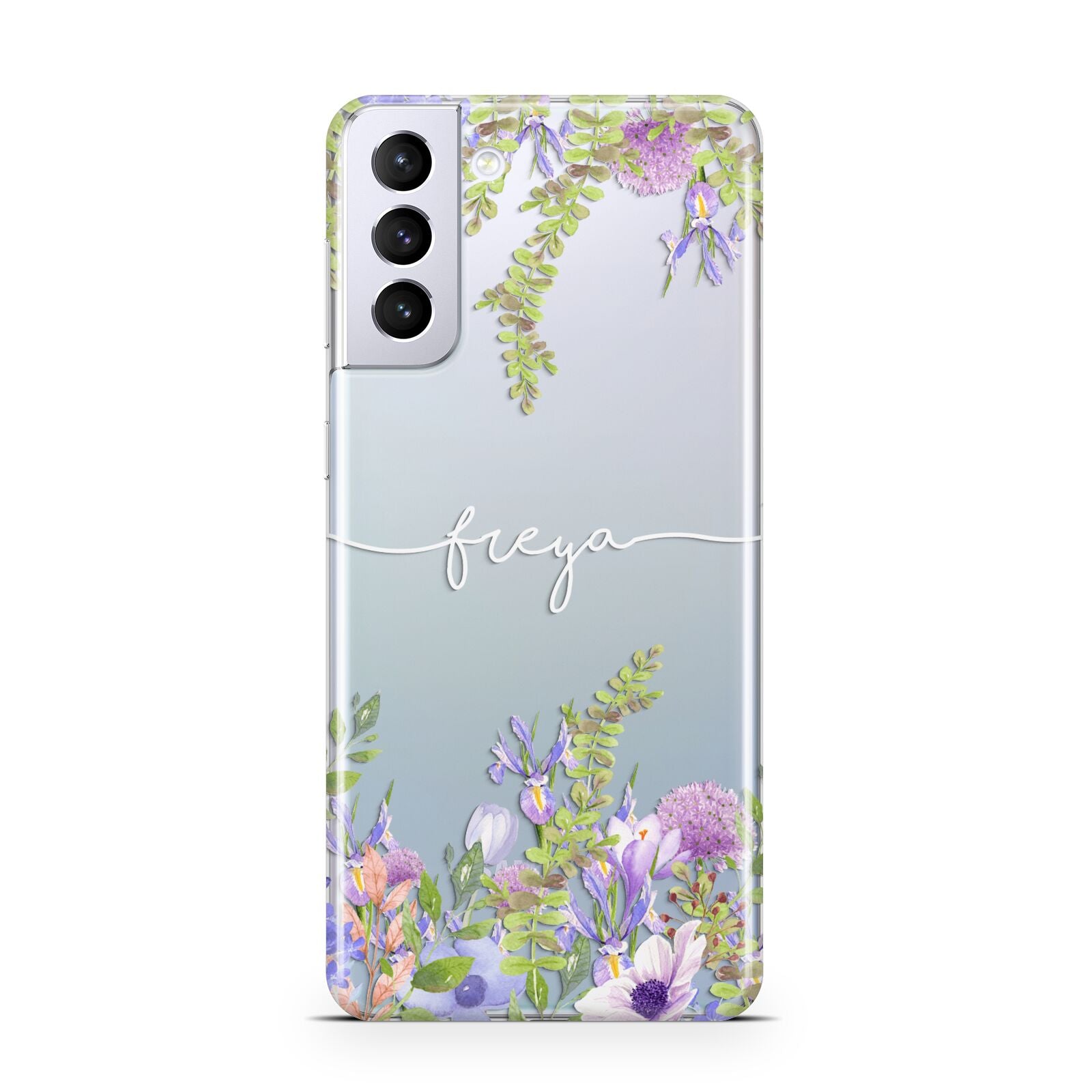 Personalised Purple Flowers Samsung S21 Plus Case