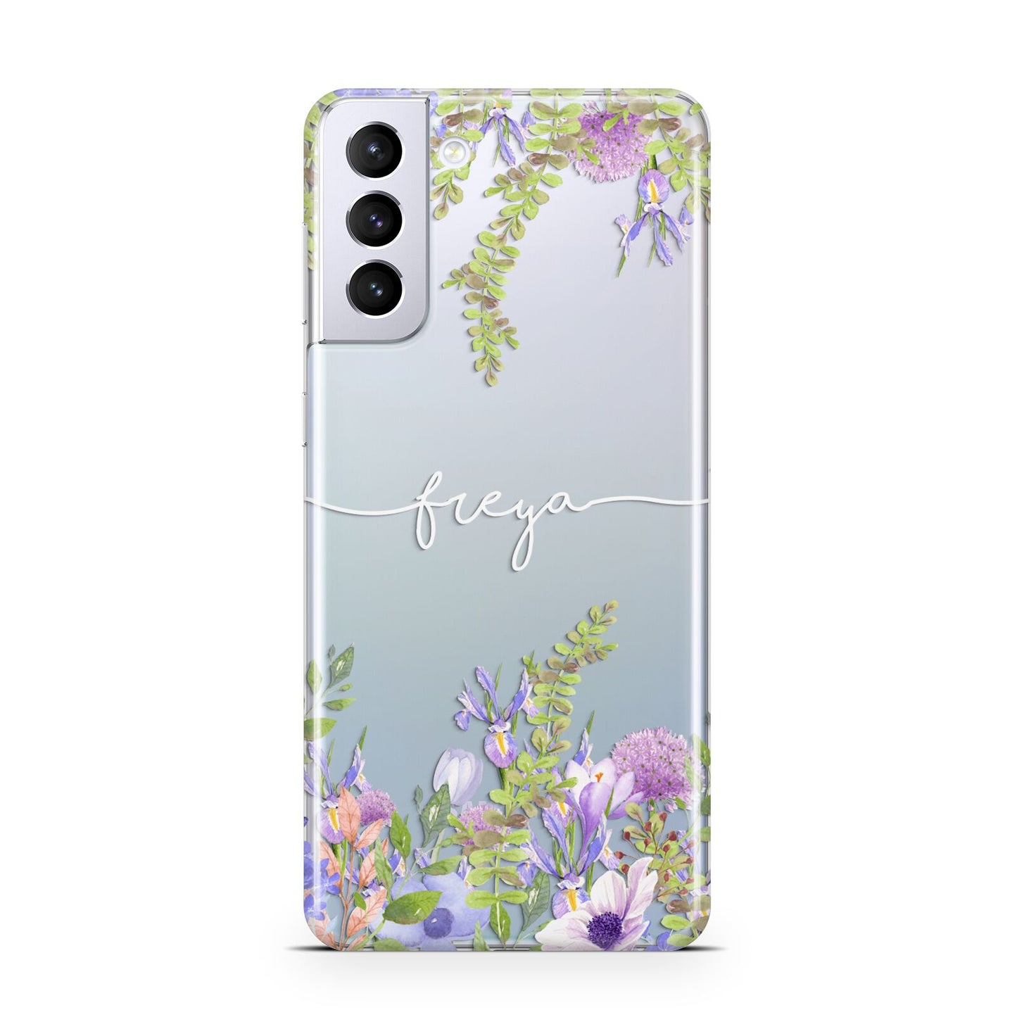 Personalised Purple Flowers Samsung S21 Plus Phone Case