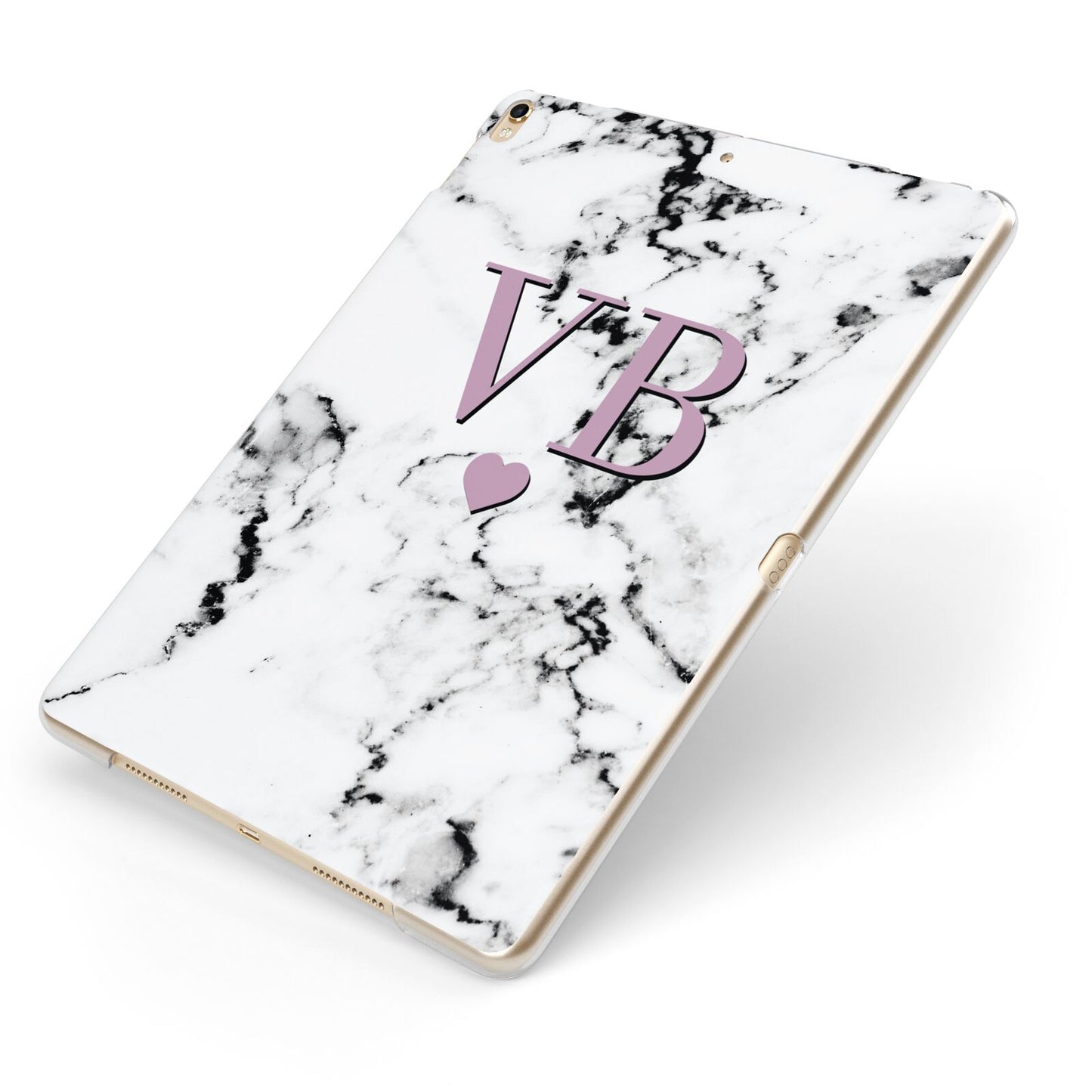 Personalised Purple Initialed Marble Heart Apple iPad Case on Gold iPad Side View