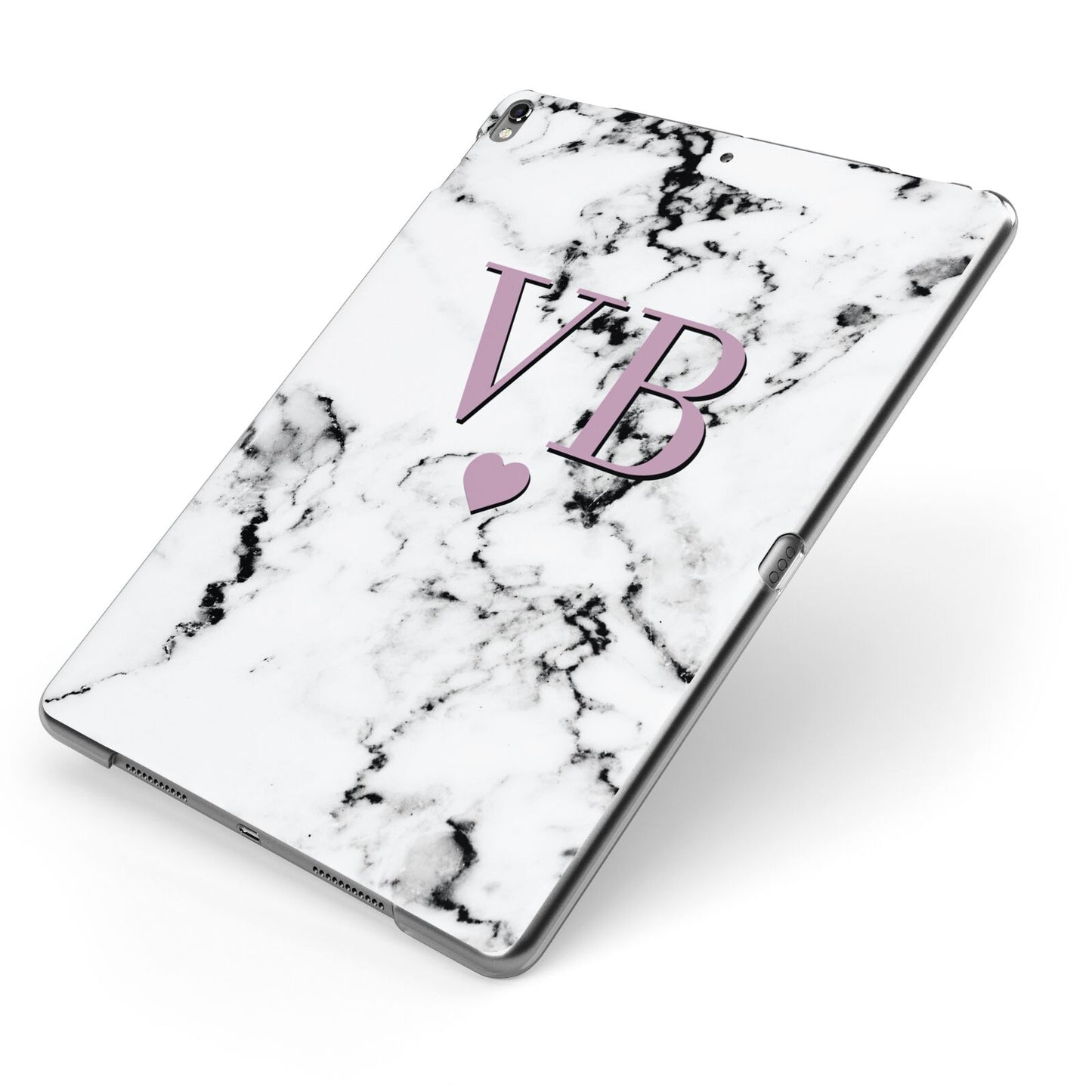 Personalised Purple Initialed Marble Heart Apple iPad Case on Grey iPad Side View