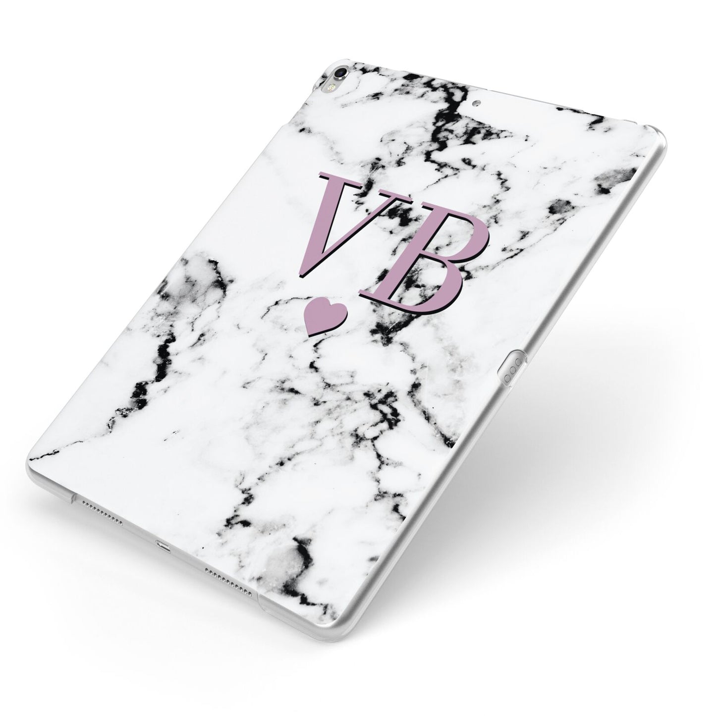 Personalised Purple Initialed Marble Heart Apple iPad Case on Silver iPad Side View