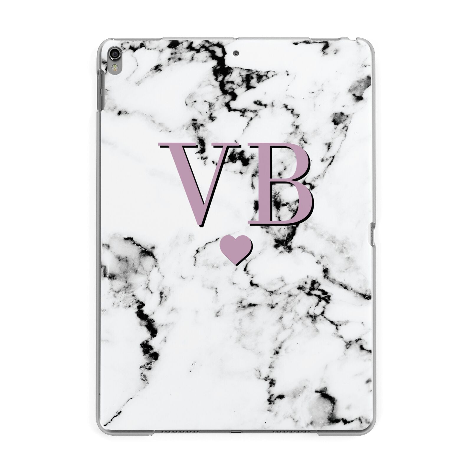 Personalised Purple Initialed Marble Heart Apple iPad Grey Case