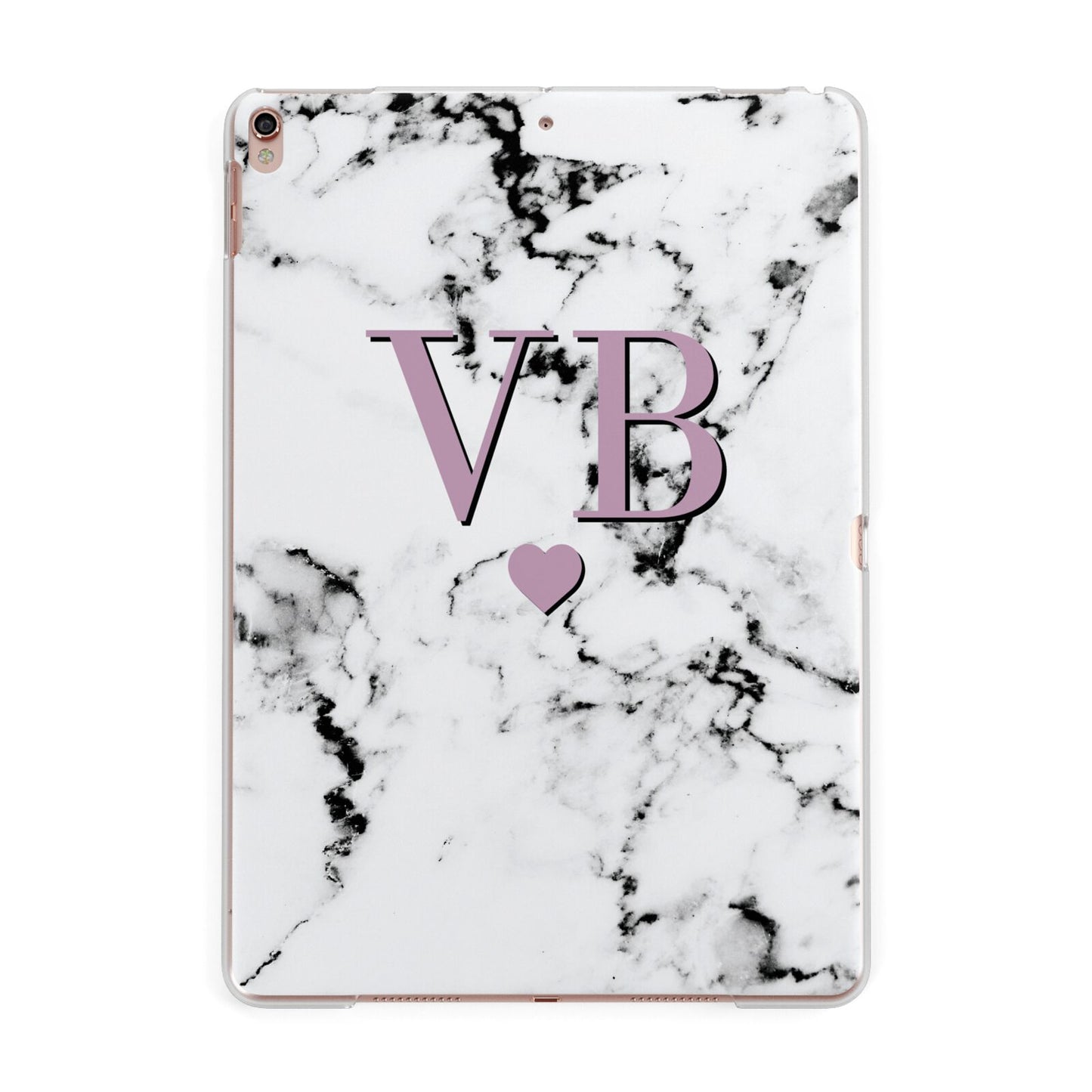 Personalised Purple Initialed Marble Heart Apple iPad Rose Gold Case