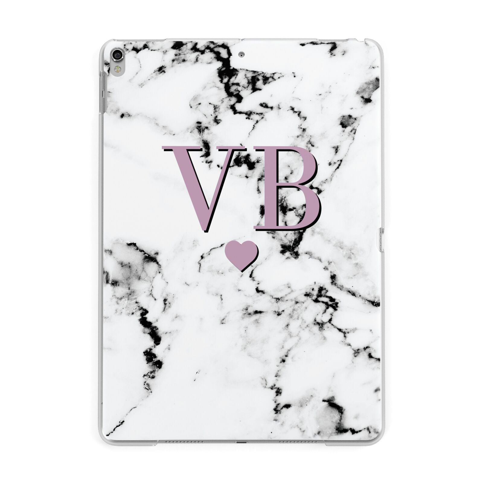 Personalised Purple Initialed Marble Heart Apple iPad Silver Case