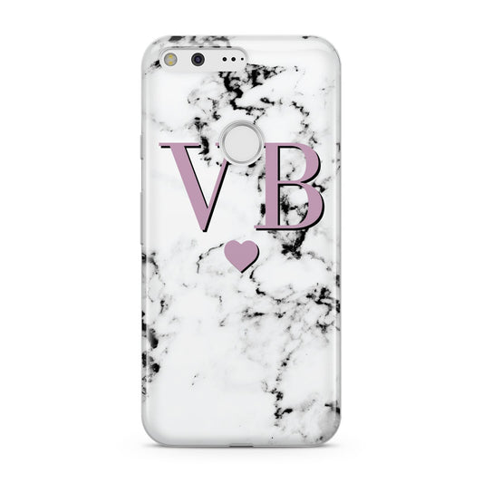 Personalised Purple Initialed Marble Heart Google Pixel Case