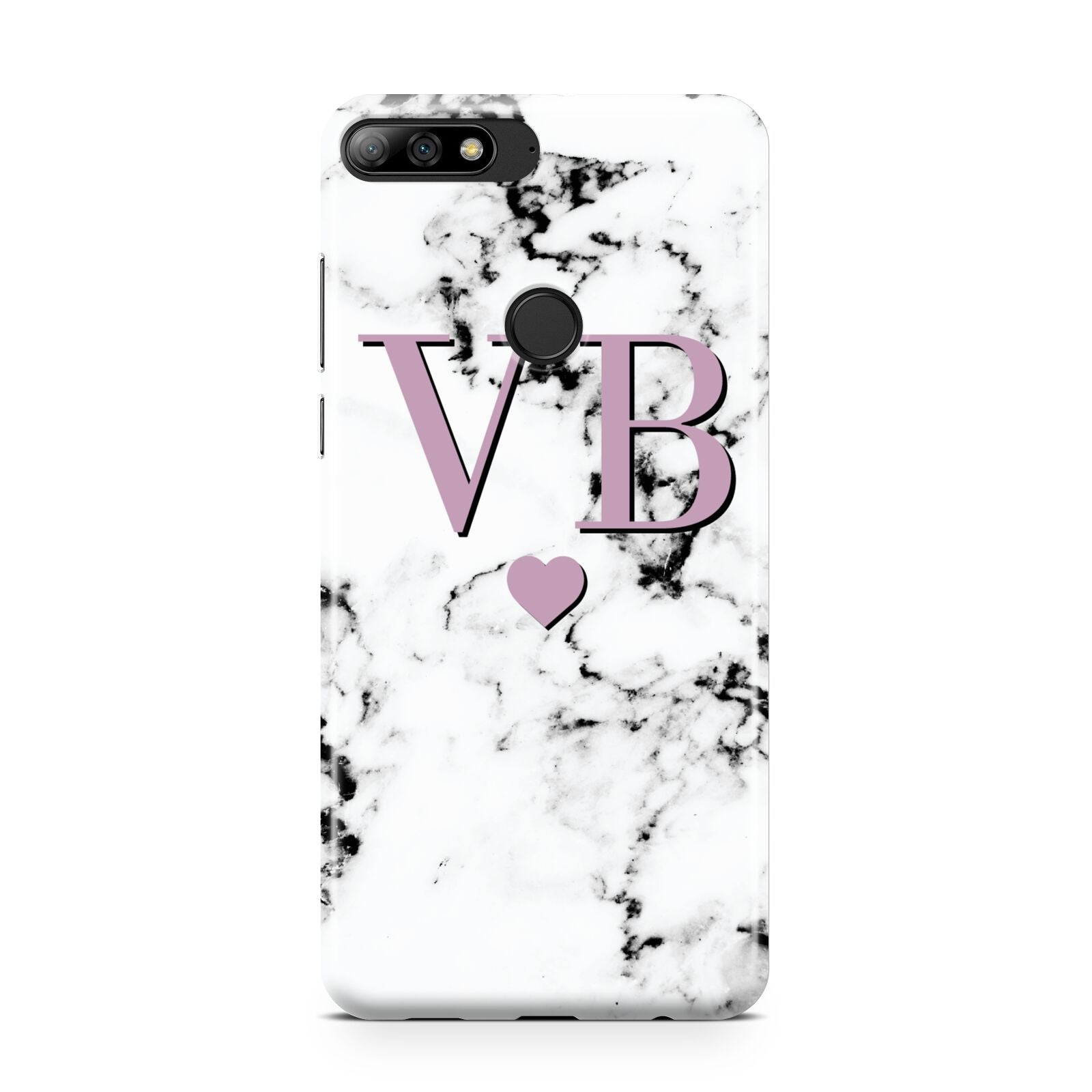 Personalised Purple Initialed Marble Heart Huawei Y7 2018