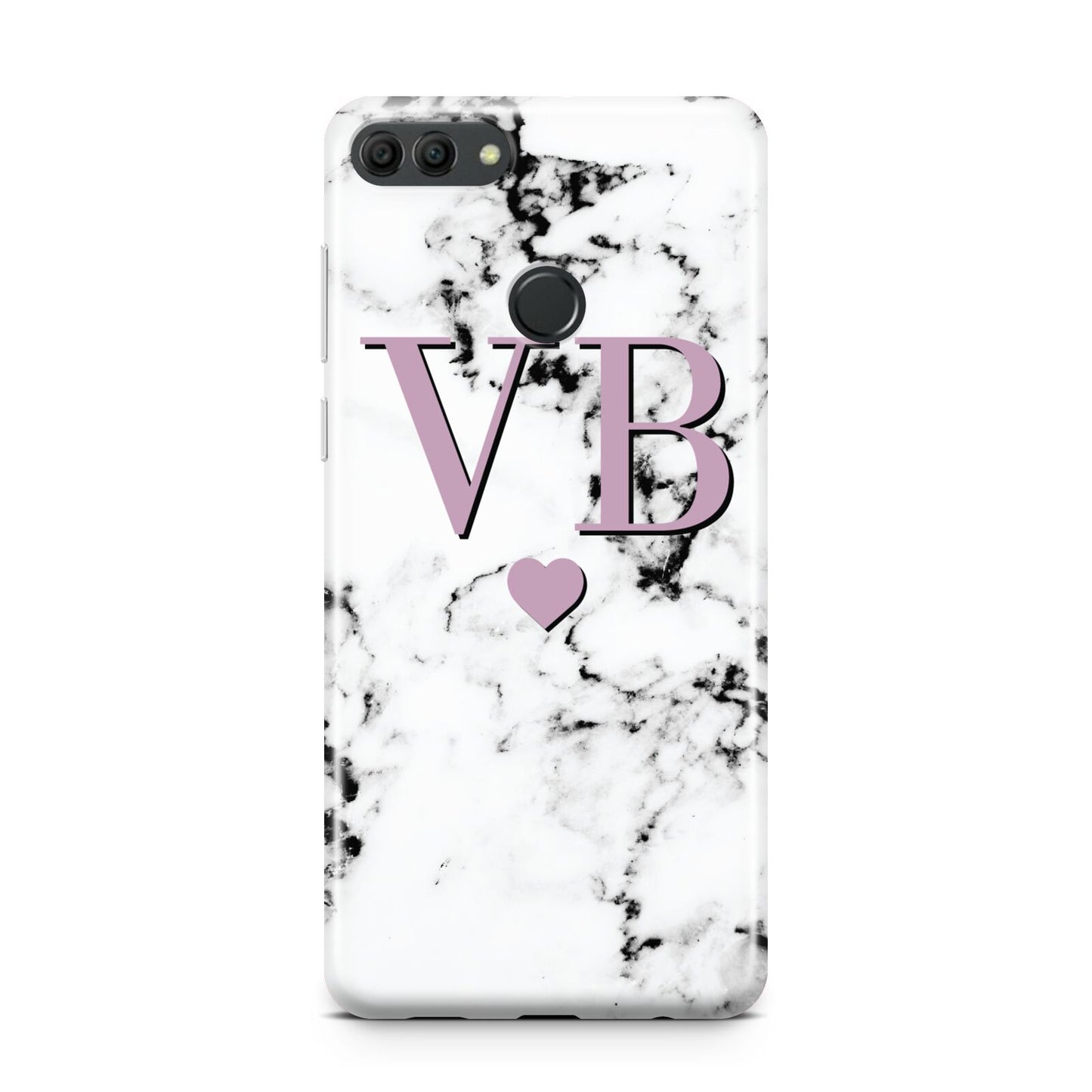 Personalised Purple Initialed Marble Heart Huawei Y9 2018