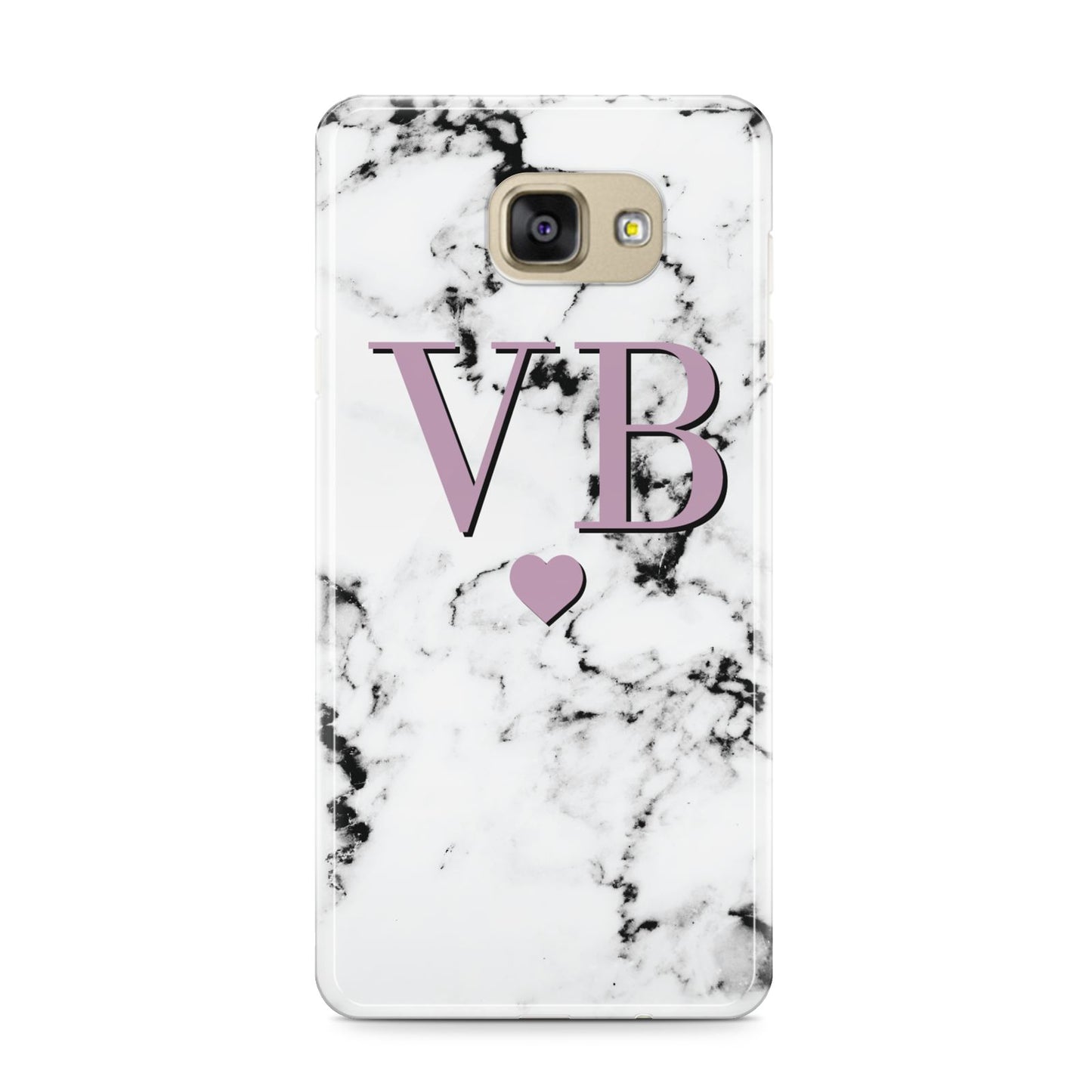 Personalised Purple Initialed Marble Heart Samsung Galaxy A9 2016 Case on gold phone