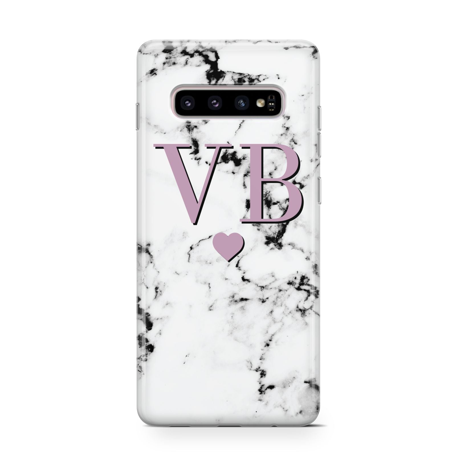 Personalised Purple Initialed Marble Heart Samsung Galaxy S10 Case