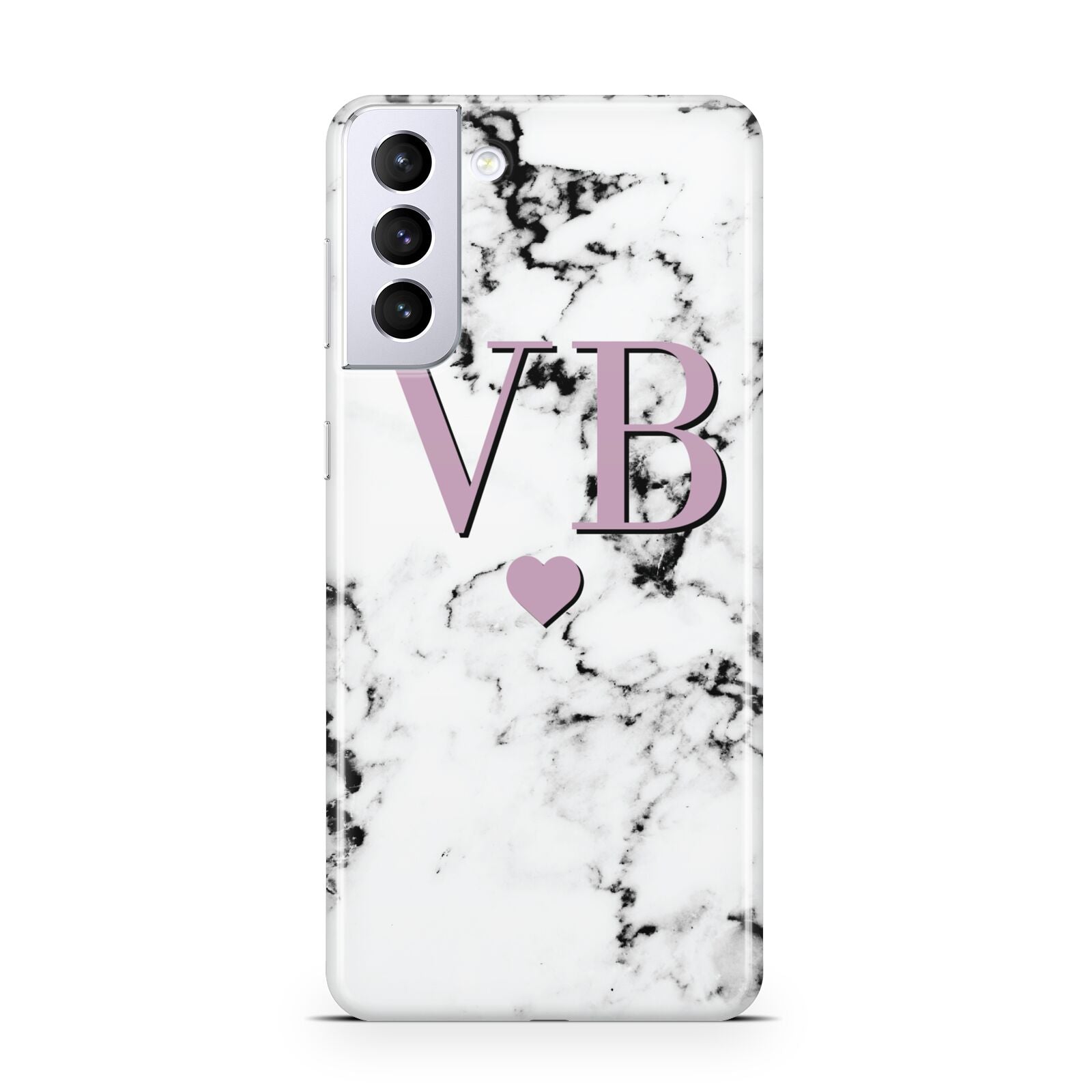 Personalised Purple Initialed Marble Heart Samsung S21 Plus Phone Case