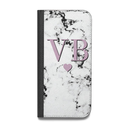 Personalised Purple Initialed Marble Heart Vegan Leather Flip iPhone Case