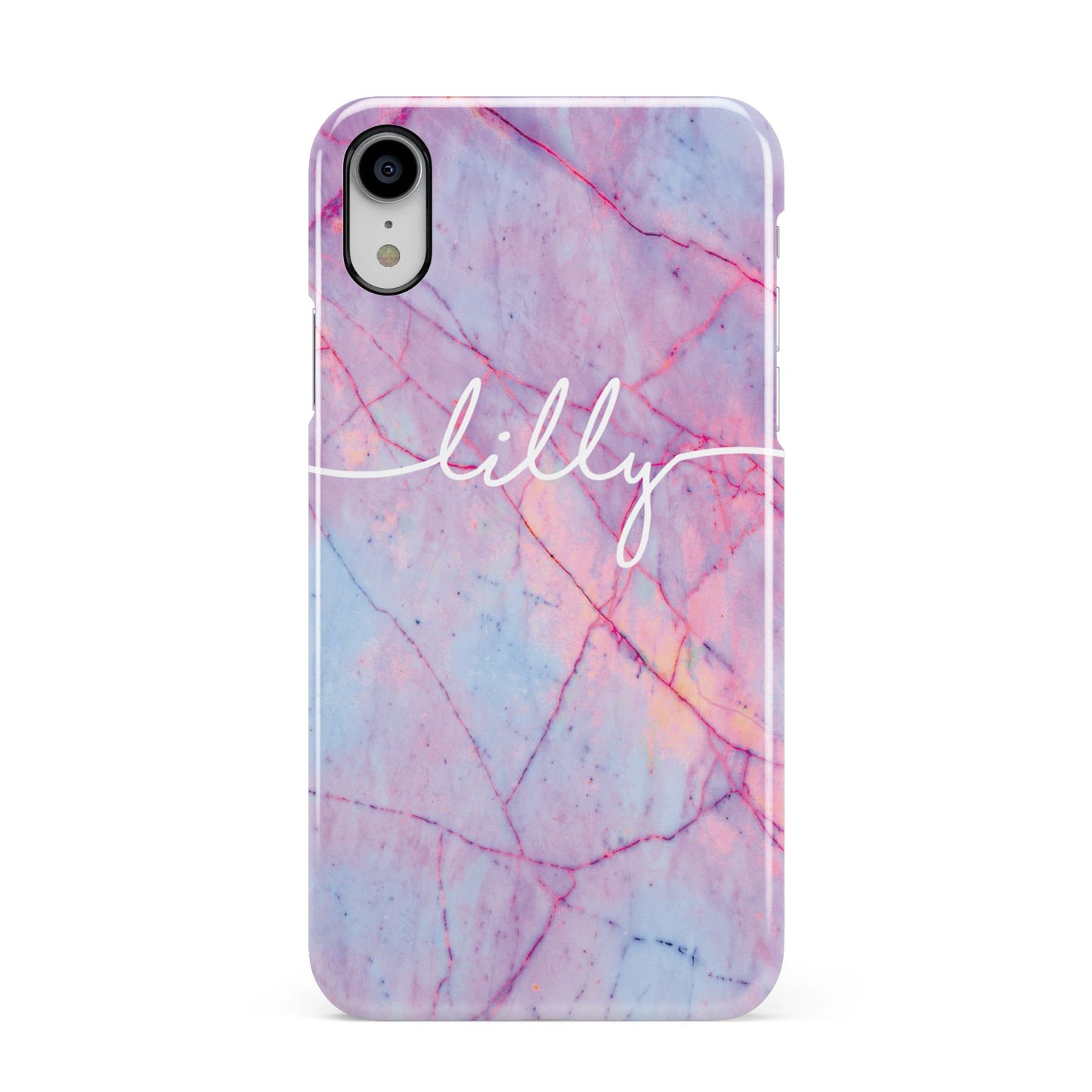 Personalised Purple Marble Name Apple iPhone XR White 3D Snap Case