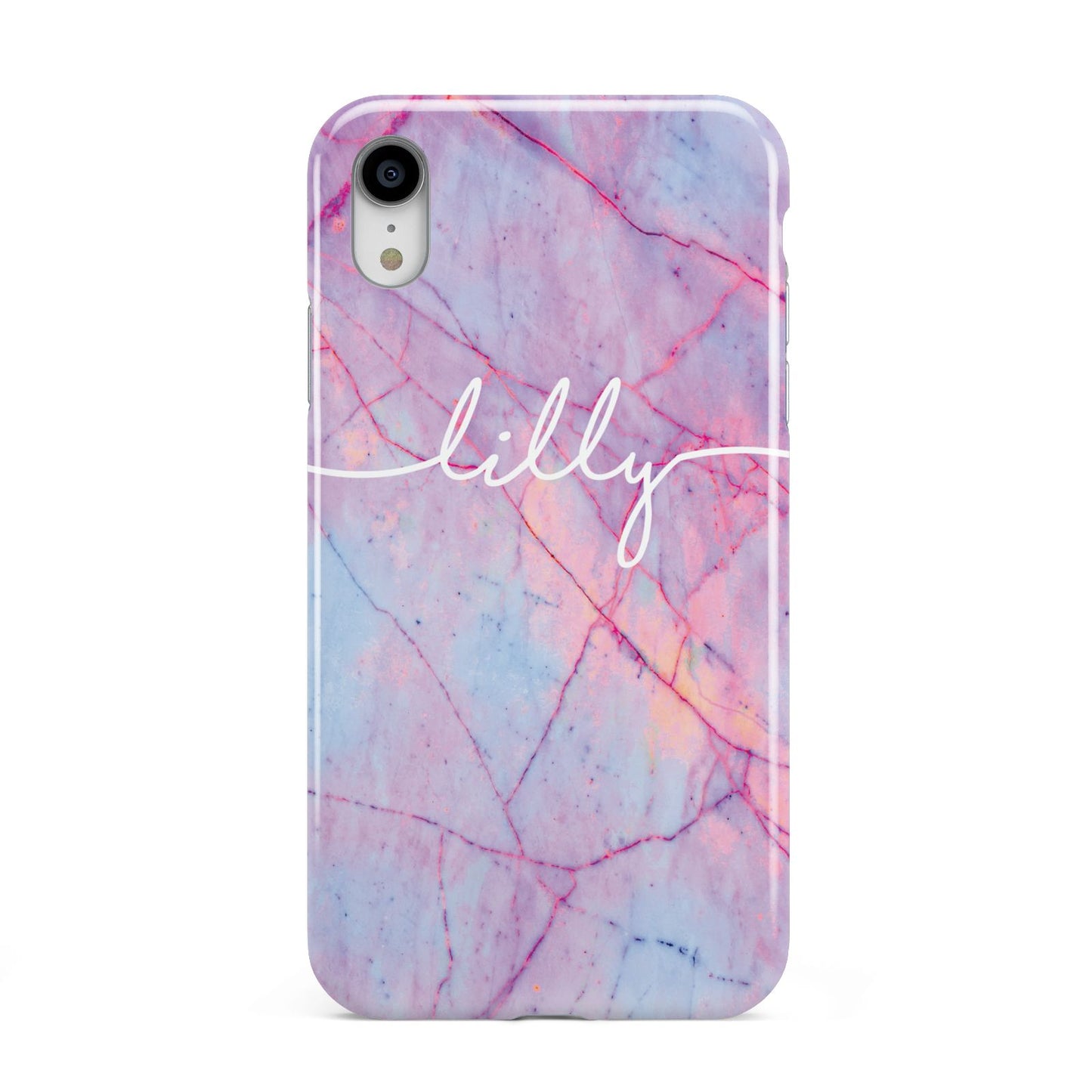 Personalised Purple Marble Name Apple iPhone XR White 3D Tough Case