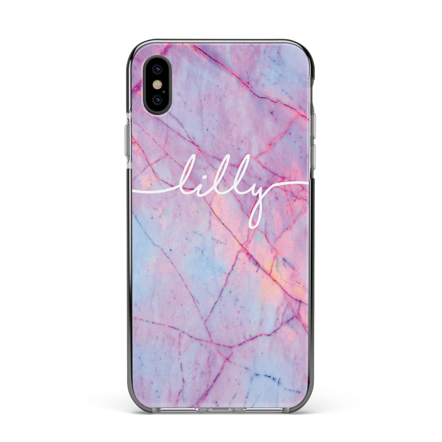 Personalised Purple Marble Name Apple iPhone Xs Max Impact Case Black Edge on Black Phone