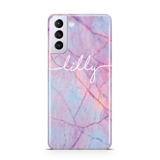 Personalised Purple Marble Name Samsung S21 Plus Phone Case