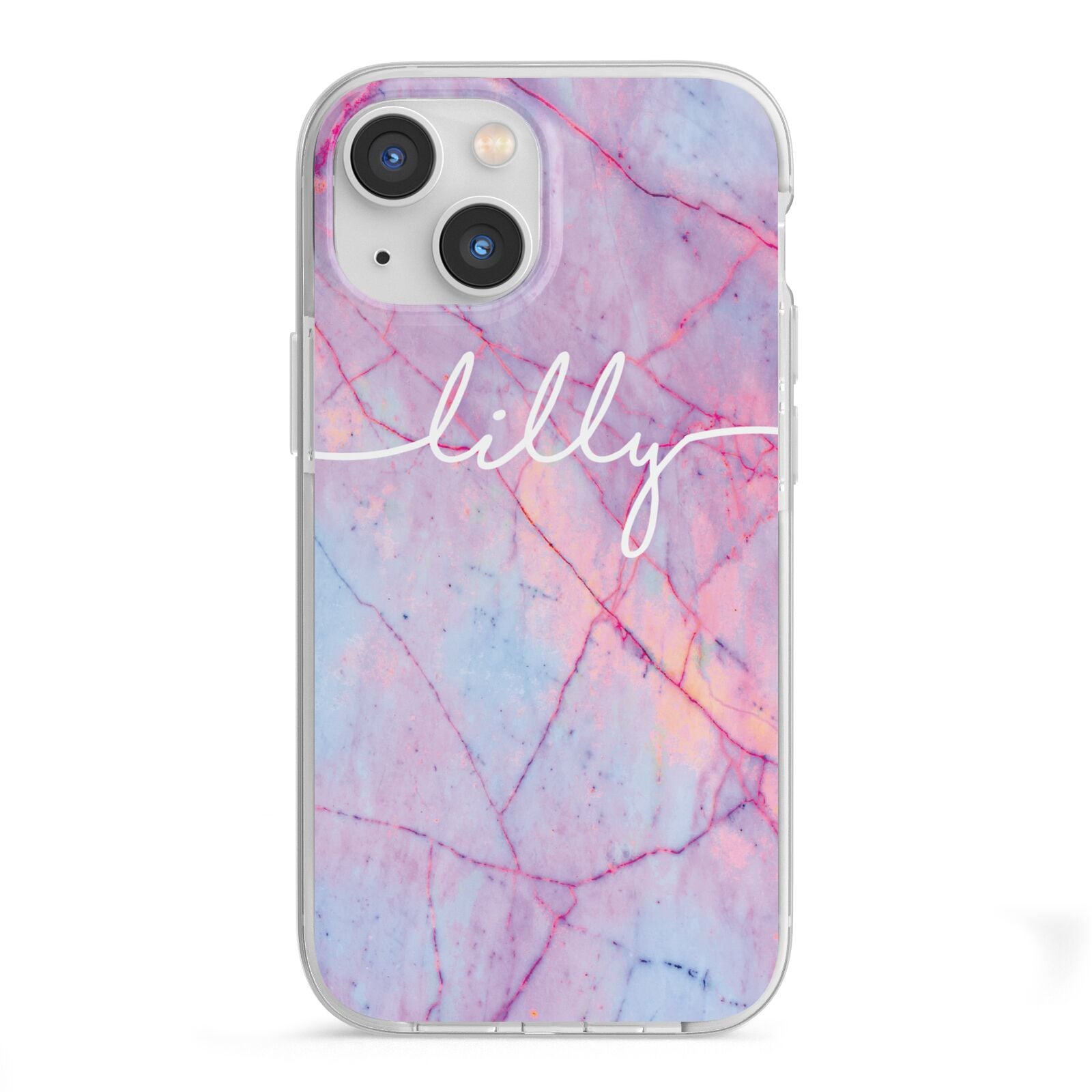 Personalised Purple Marble Name iPhone 13 Mini TPU Impact Case with White Edges