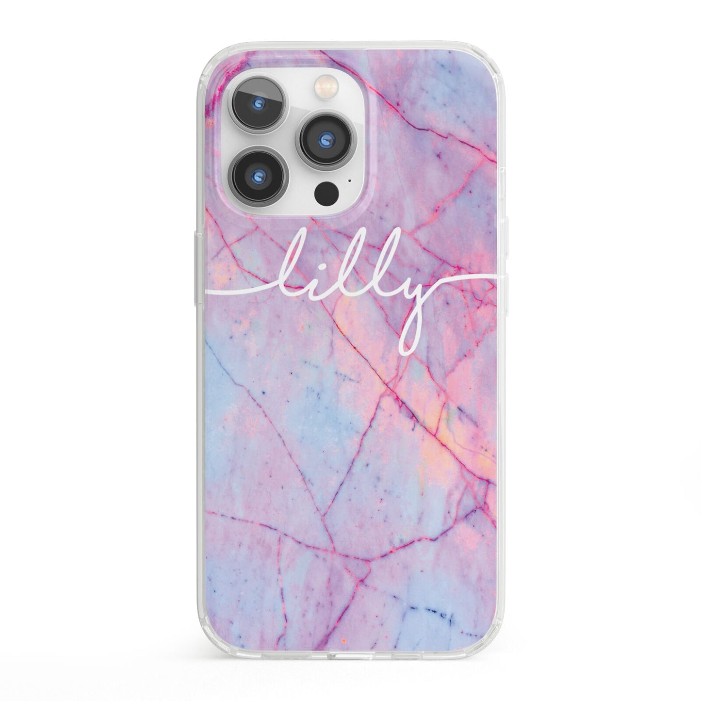 Personalised Purple Marble Name iPhone 13 Pro Clear Bumper Case