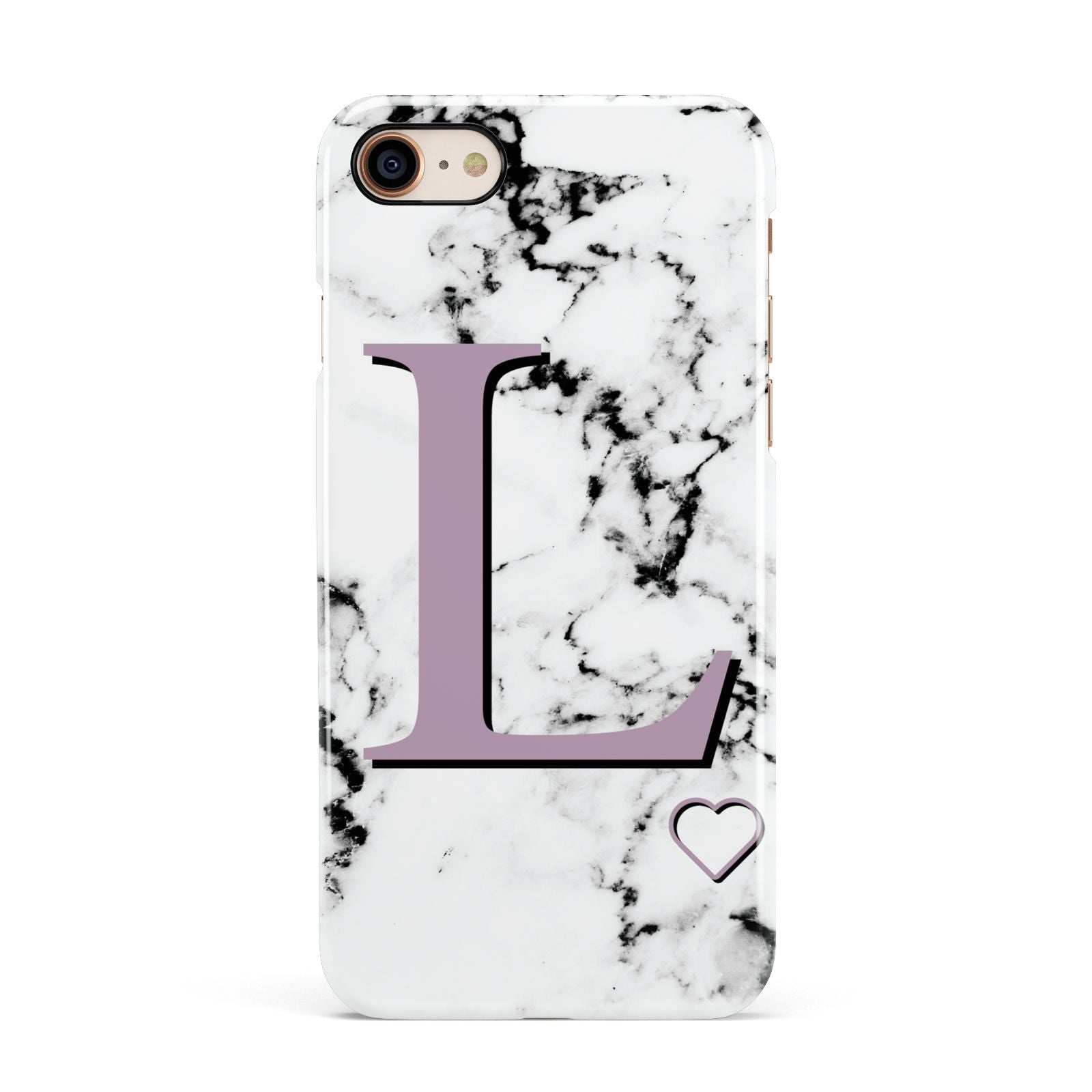 Personalised Purple Monogram Marble Heart Apple iPhone 7 8 3D Snap Case