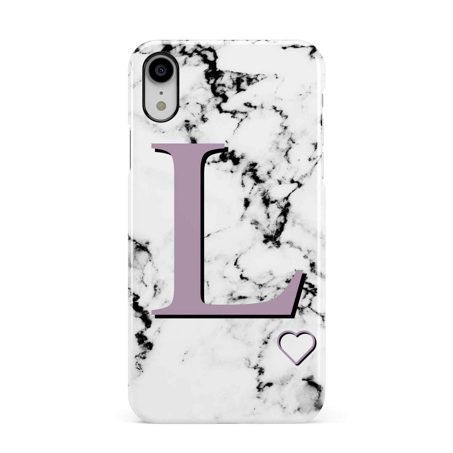 Personalised Purple Monogram Marble Heart Apple iPhone XR White 3D Snap Case