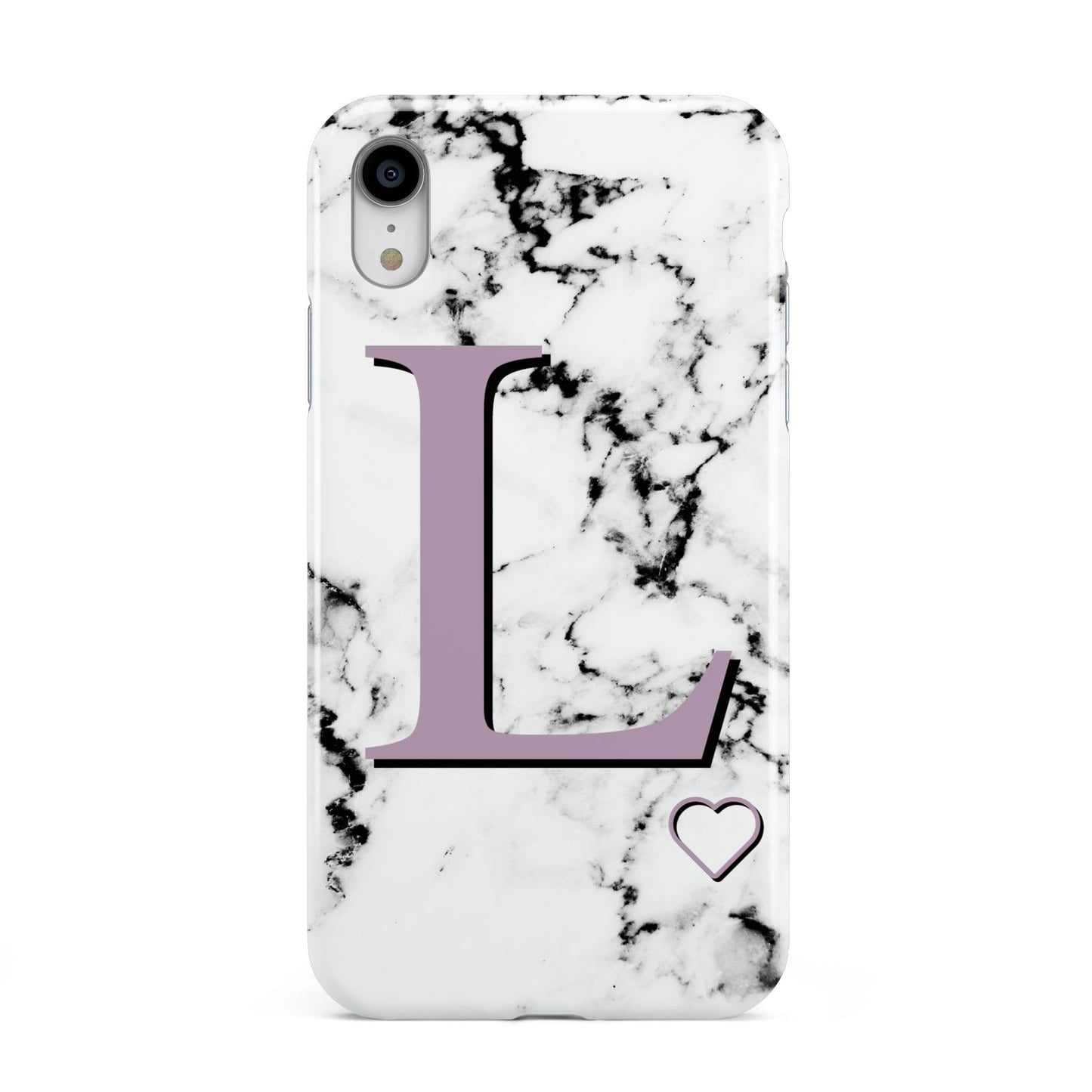 Personalised Purple Monogram Marble Heart Apple iPhone XR White 3D Tough Case