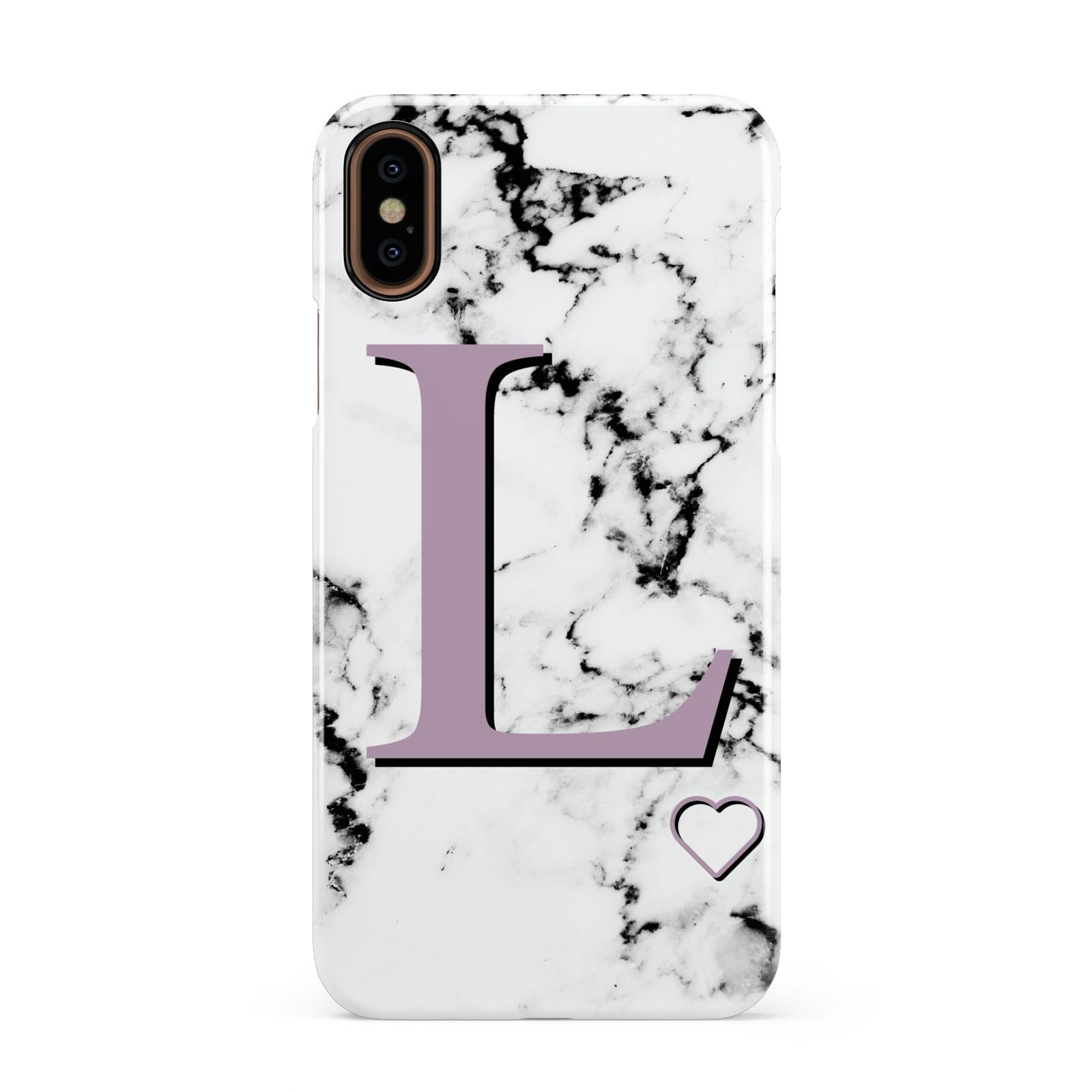 Personalised Purple Monogram Marble Heart Apple iPhone XS 3D Snap Case