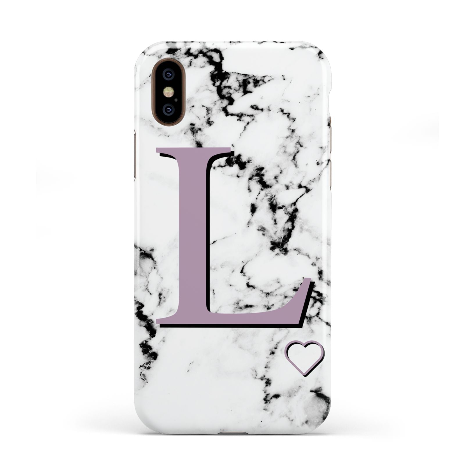 Personalised Purple Monogram Marble Heart Apple iPhone XS 3D Tough