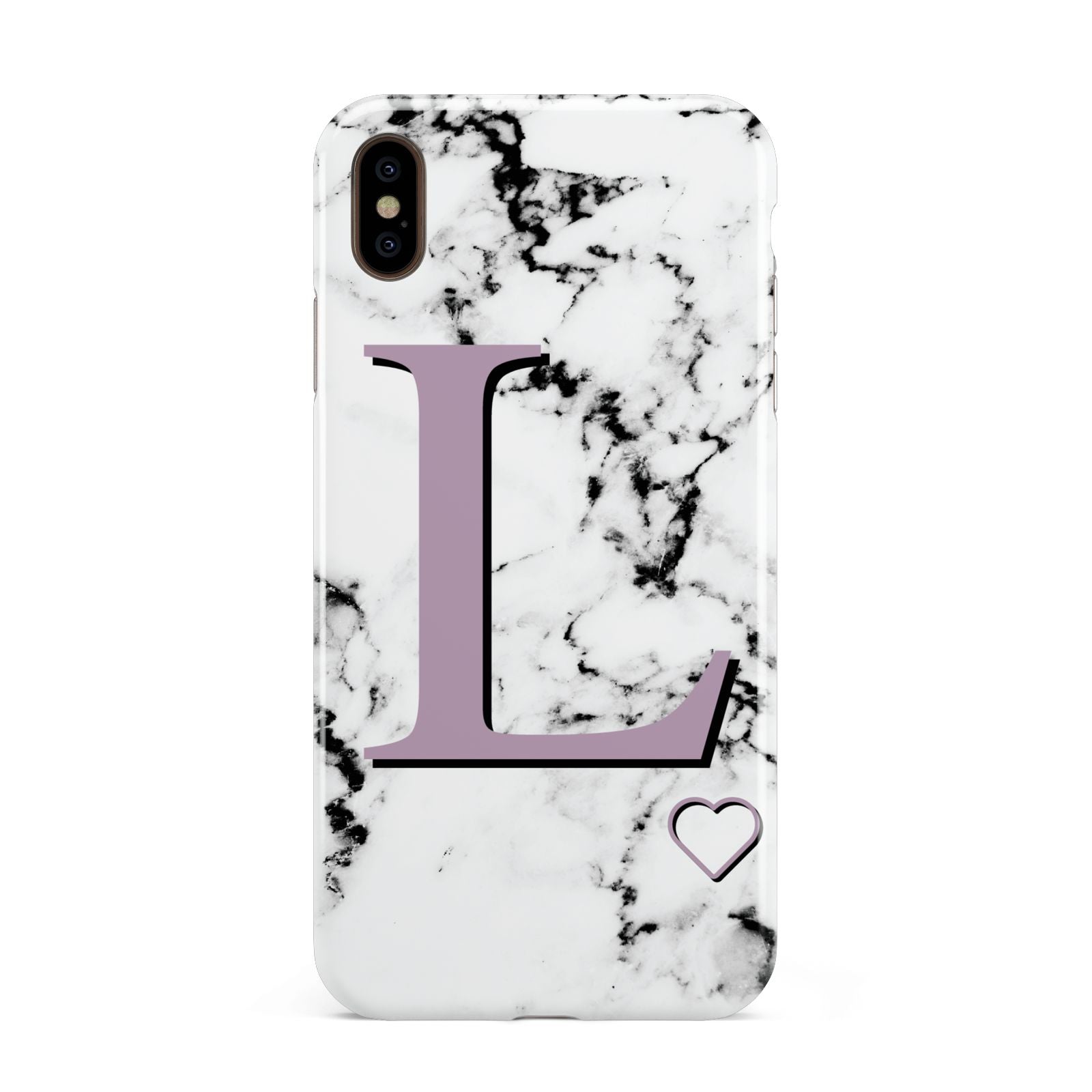 Personalised Purple Monogram Marble Heart Apple iPhone Xs Max 3D Tough Case