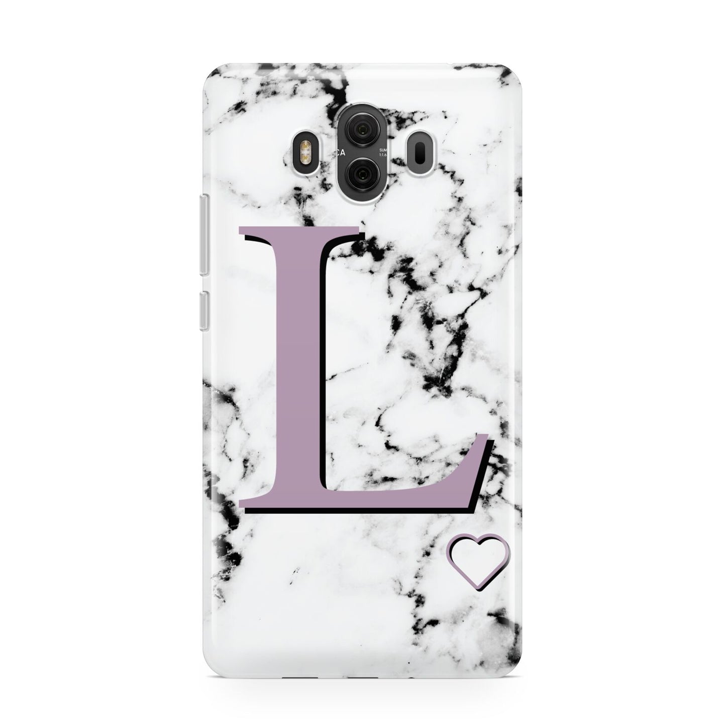 Personalised Purple Monogram Marble Heart Huawei Mate 10 Protective Phone Case