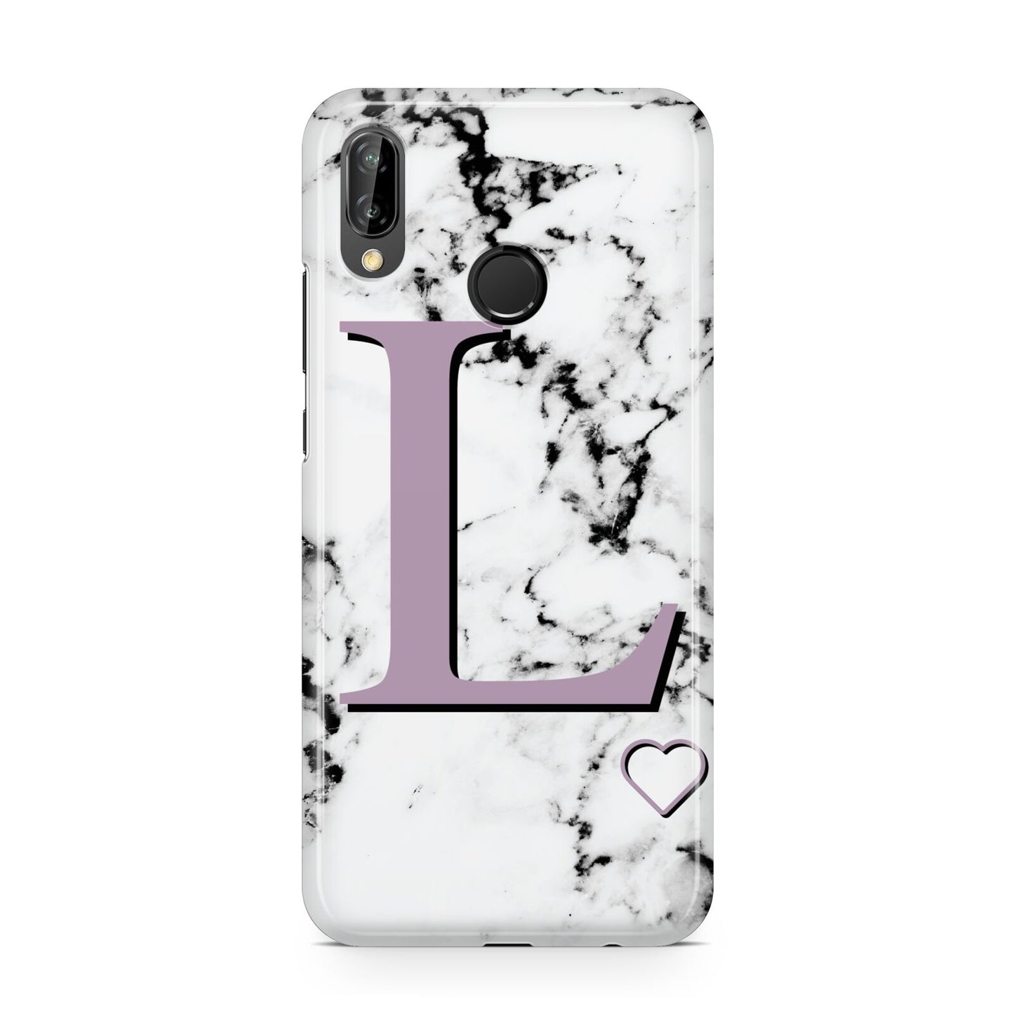 Personalised Purple Monogram Marble Heart Huawei P20 Lite Phone Case