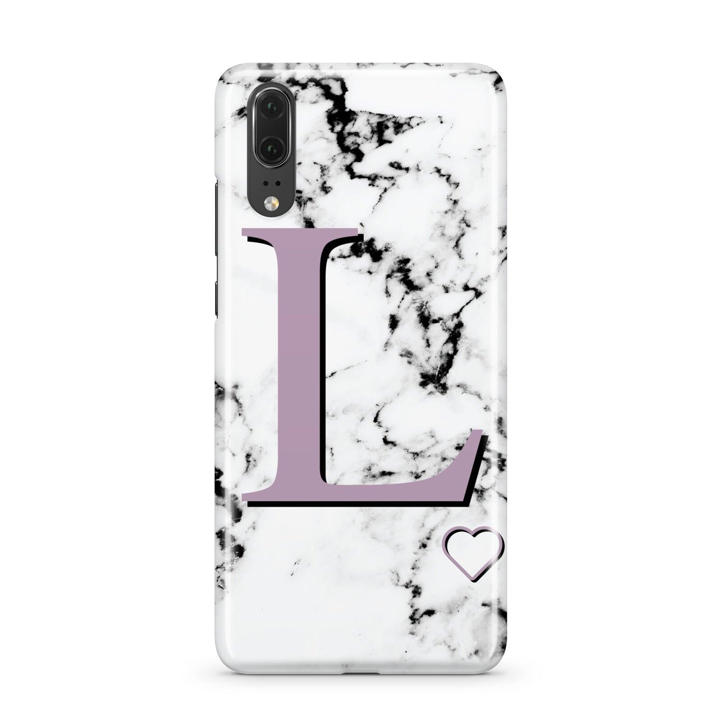 Personalised Purple Monogram Marble Heart Huawei P20 Phone Case