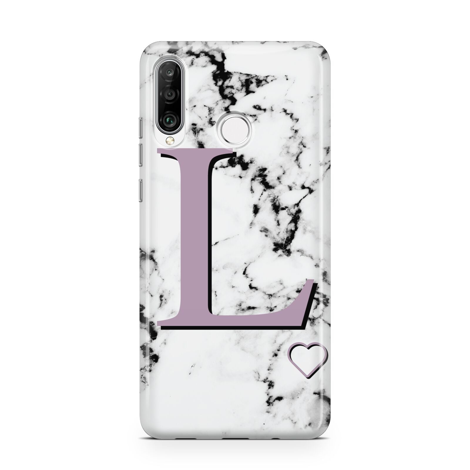 Personalised Purple Monogram Marble Heart Huawei P30 Lite Phone Case