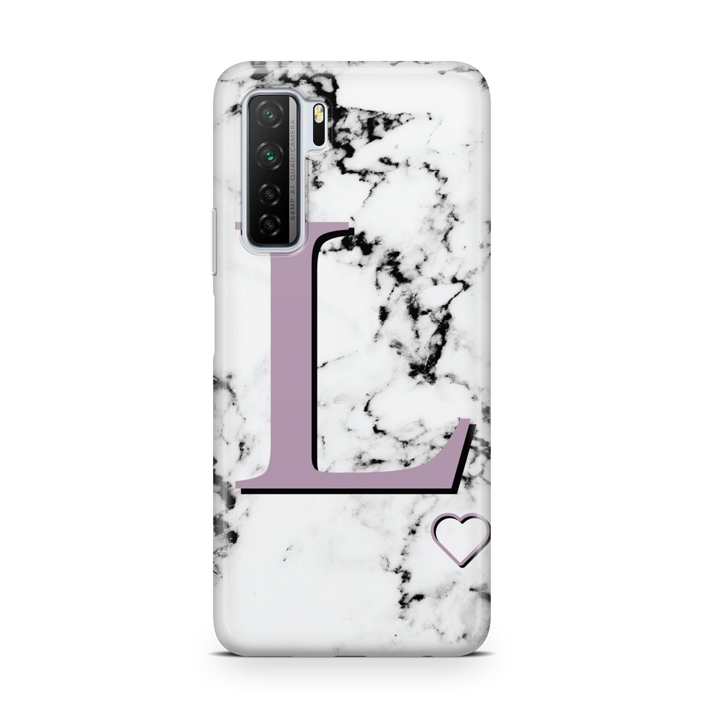 Personalised Purple Monogram Marble Heart Huawei P40 Lite 5G Phone Case