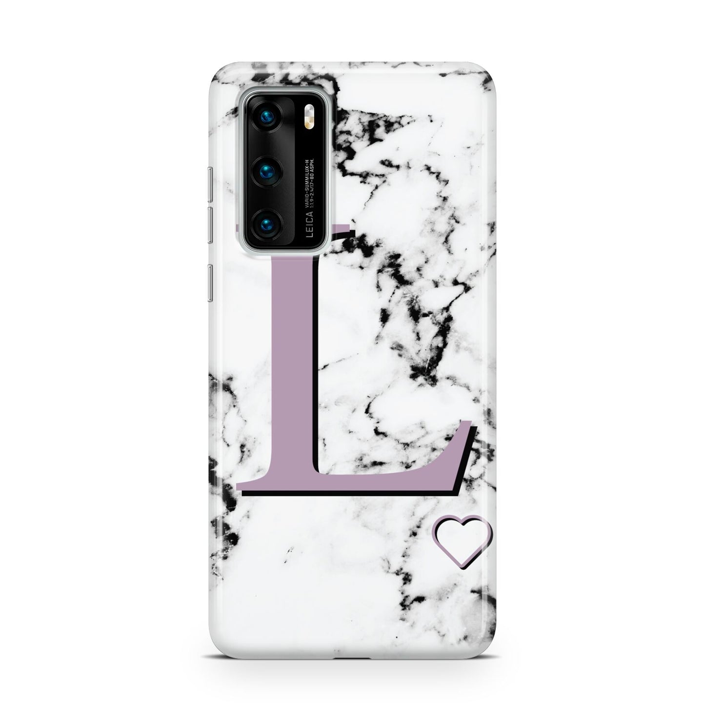 Personalised Purple Monogram Marble Heart Huawei P40 Phone Case