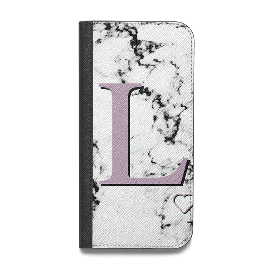 Personalised Purple Monogram Marble Heart Vegan Leather Flip iPhone Case